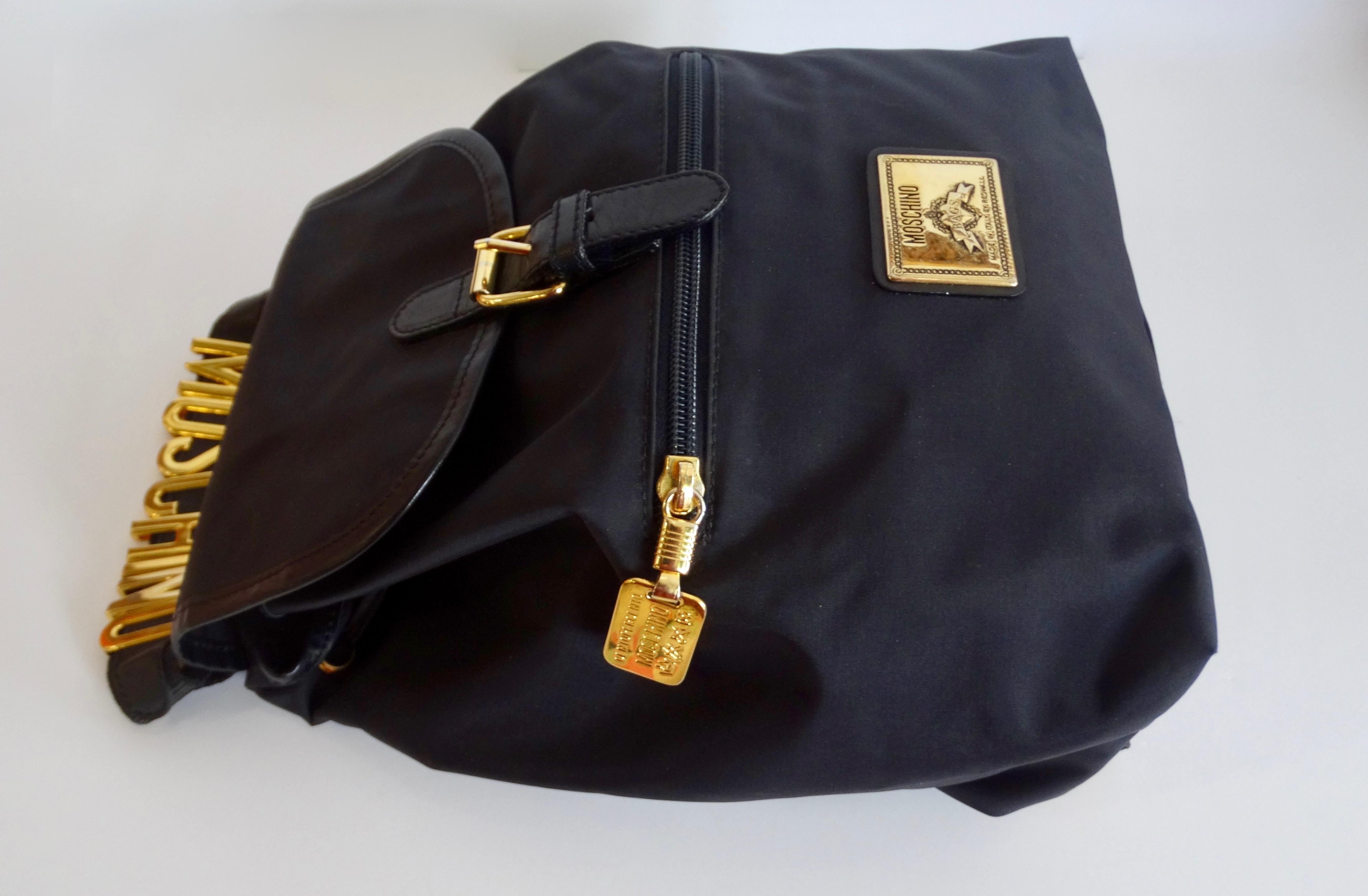 Moschino 1990s Black Nylon Mini Drawstring Backpack 4