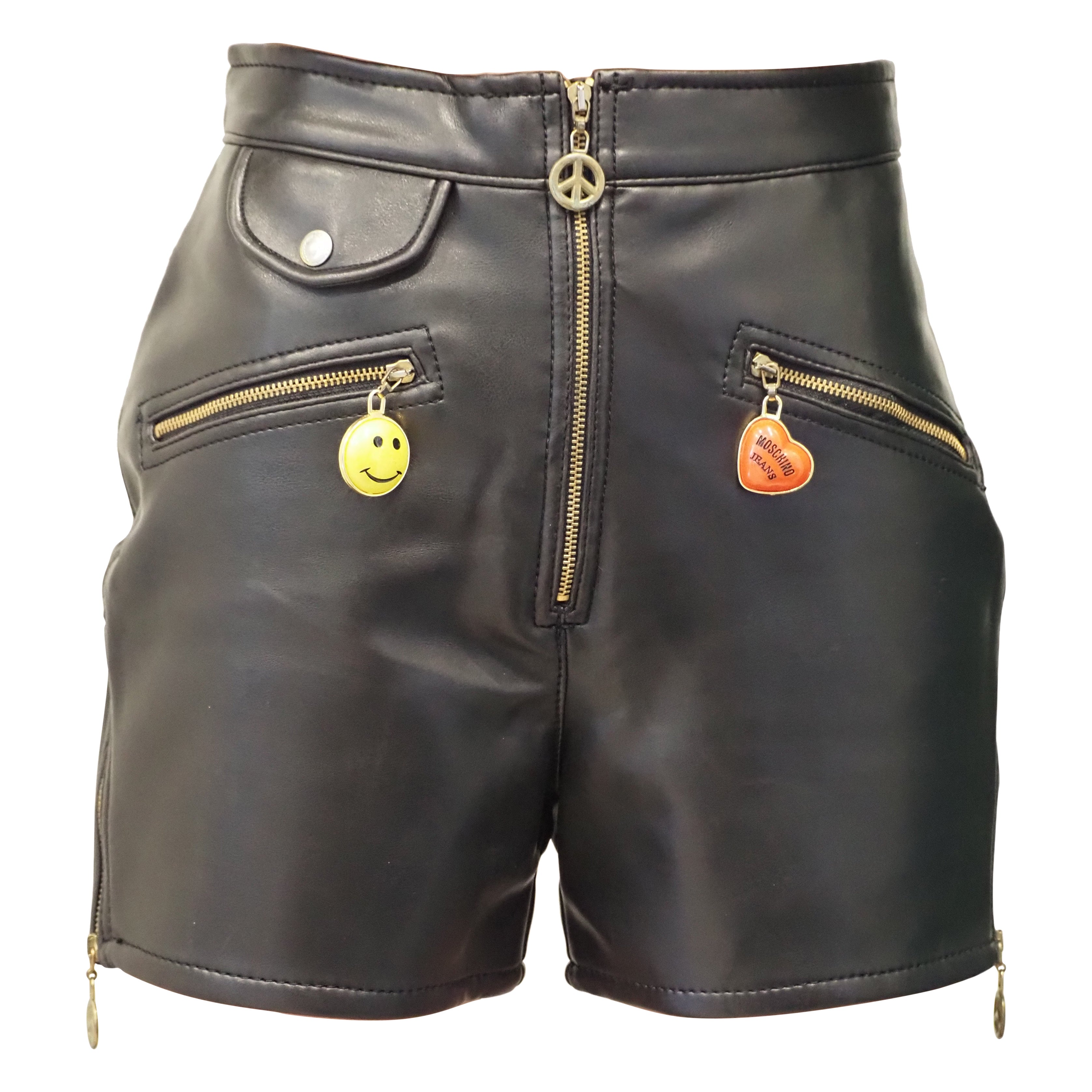 1990s Moschino black patent leather with charms shorts size 42
