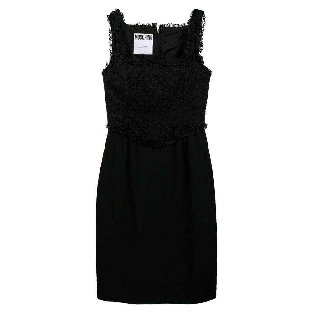 1990s Moschino Black Short Lace Dress For Sale