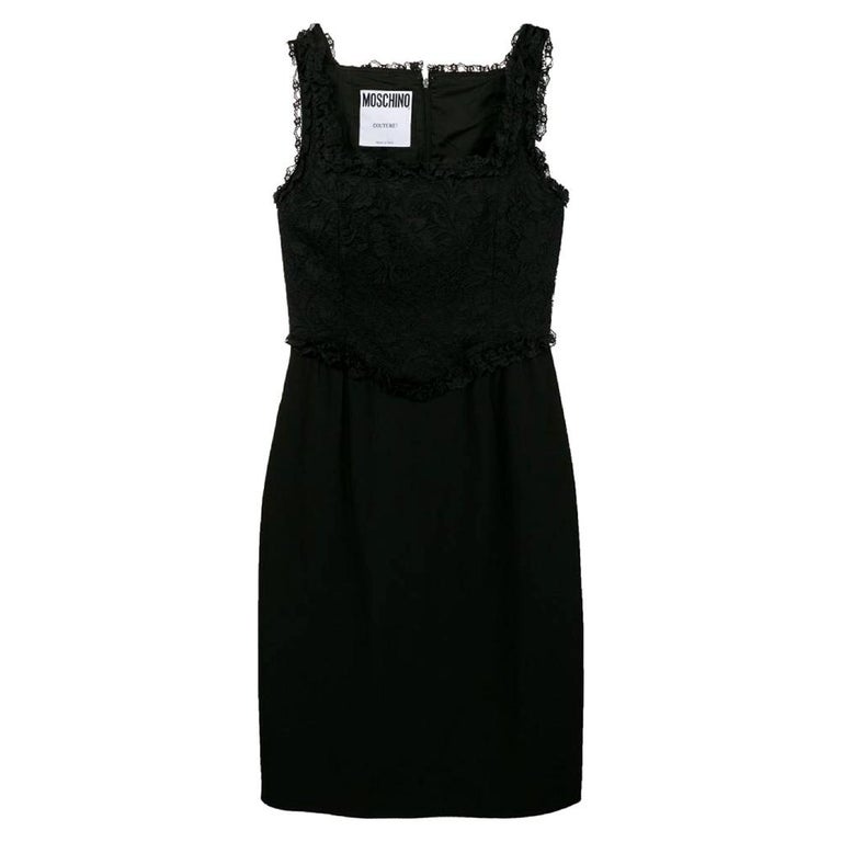 1990s Moschino Black Short Lace Dress For Sale at 1stDibs
