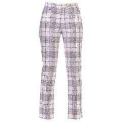 1990S MOSCHINO Black & White Cotton Romantic Typography Newsprint Plaid Pants