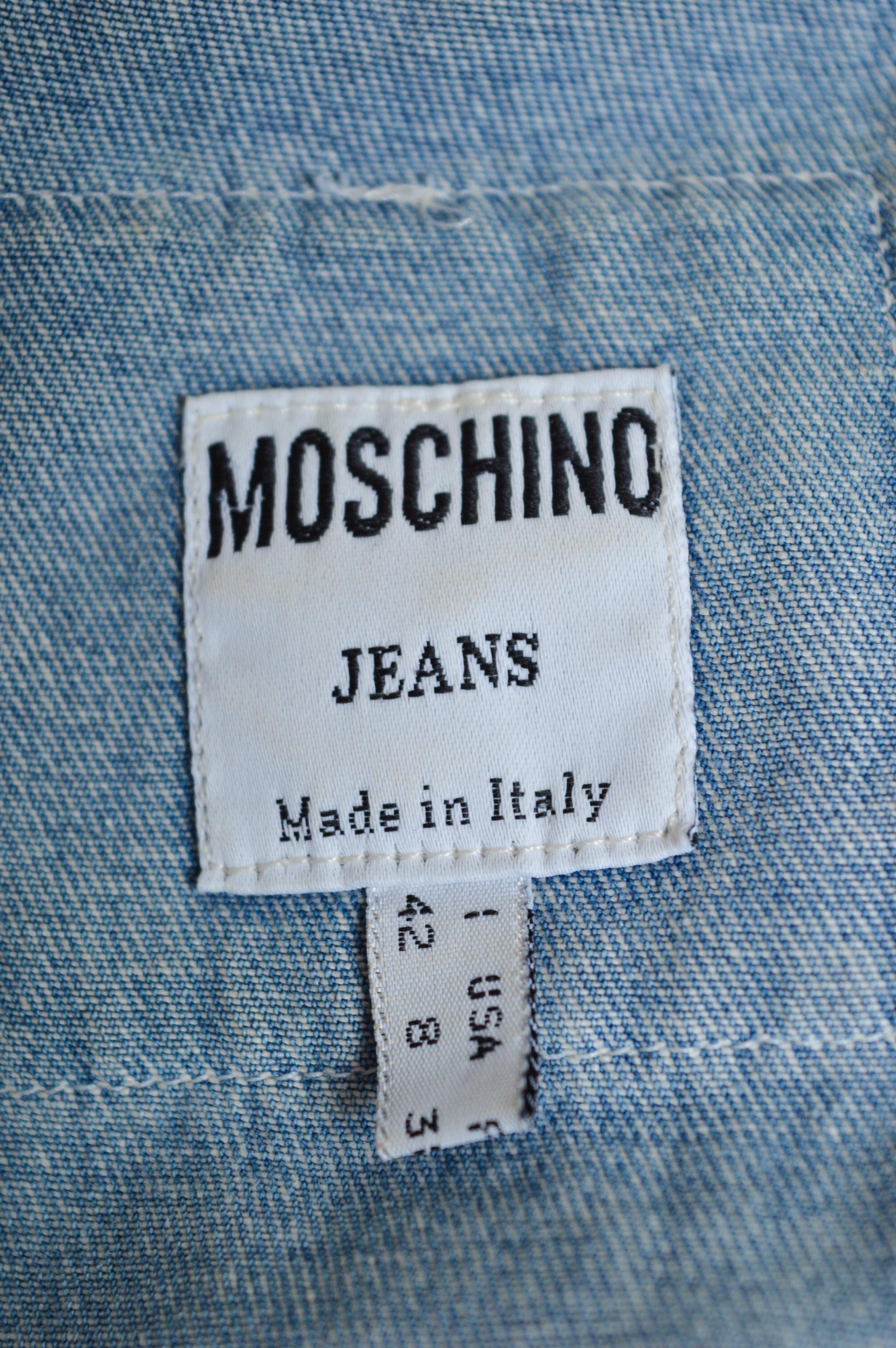 1990s Moschino Blue Denim bustier ruffle body con fitted Cocktail dress For Sale 11