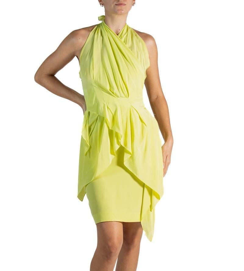 1990S Moschino Bright Lime Green Rayon & Silk Cocktail Dress For Sale 1