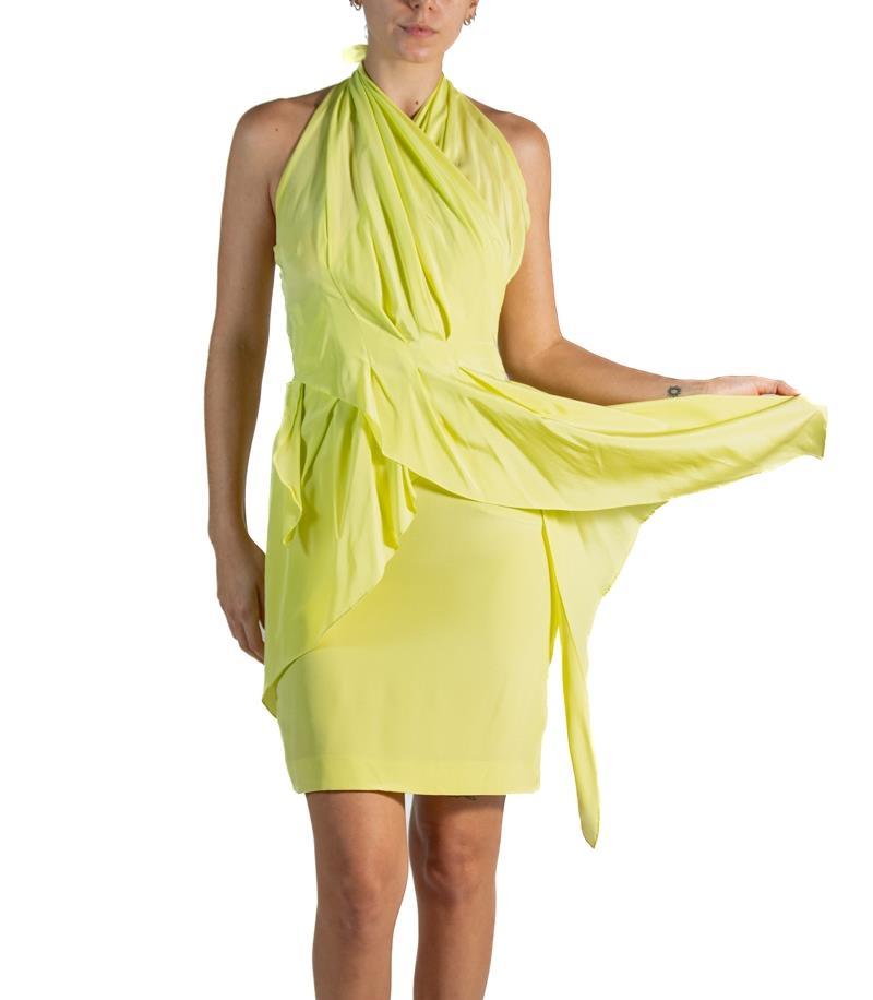 1990S Moschino Bright Lime Green Rayon & Silk Cocktail Dress For Sale 4