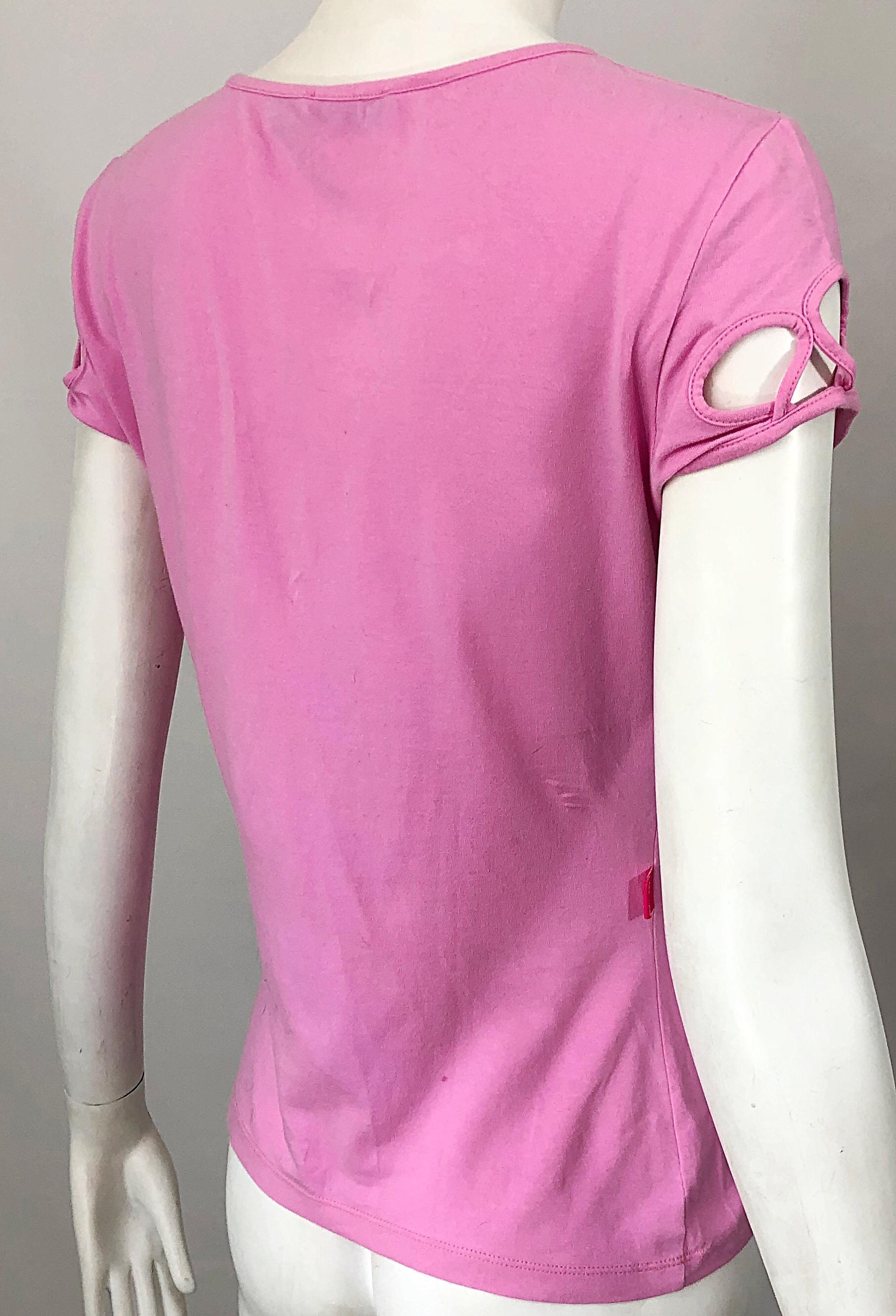 1990s Moschino Bubblegum Pink Size 12 Cut - Out Vintage 90s Shirt / Top / Blouse 6