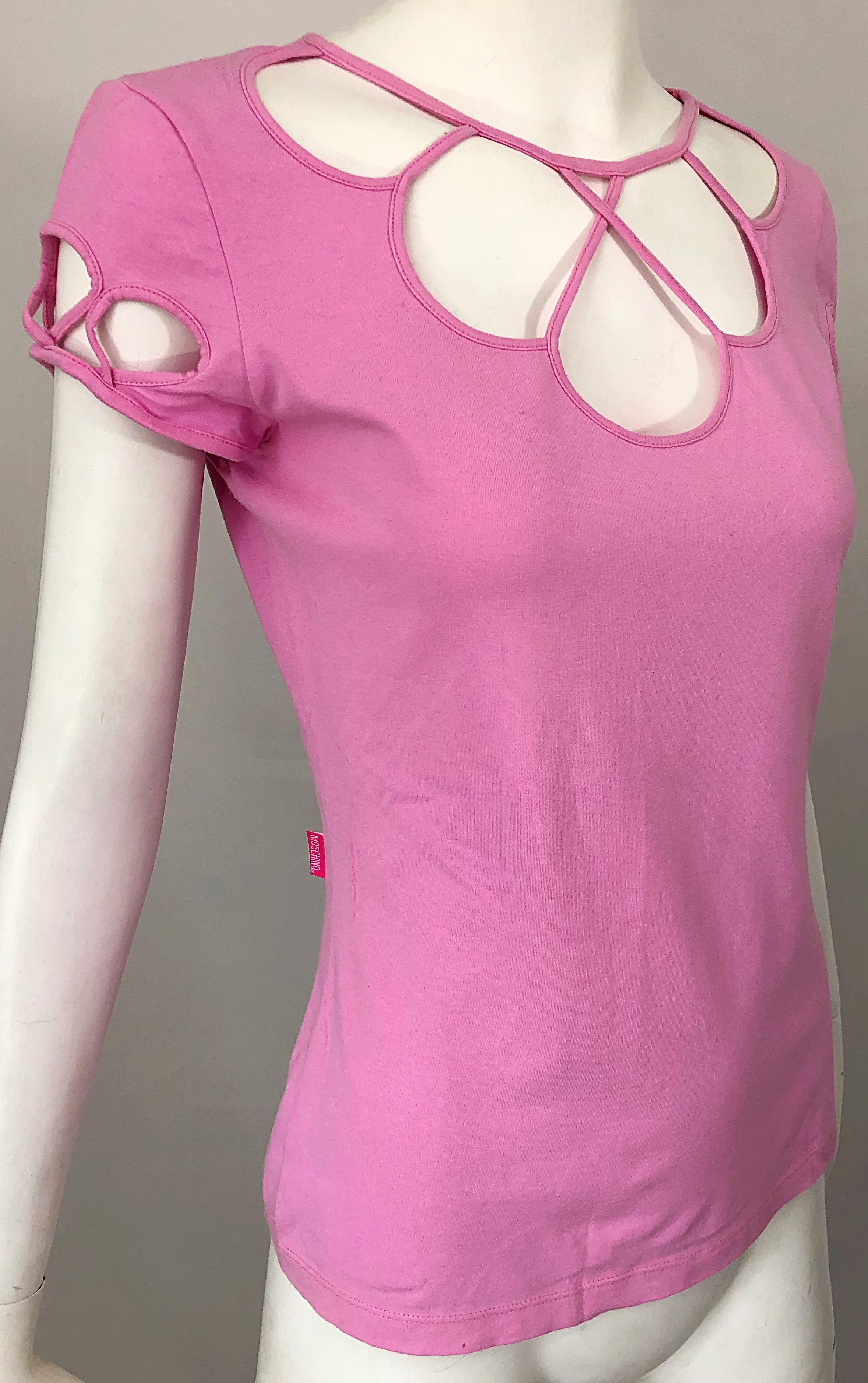 1990s Moschino Bubblegum Pink Size 12 Cut - Out Vintage 90s Shirt / Top / Blouse 7