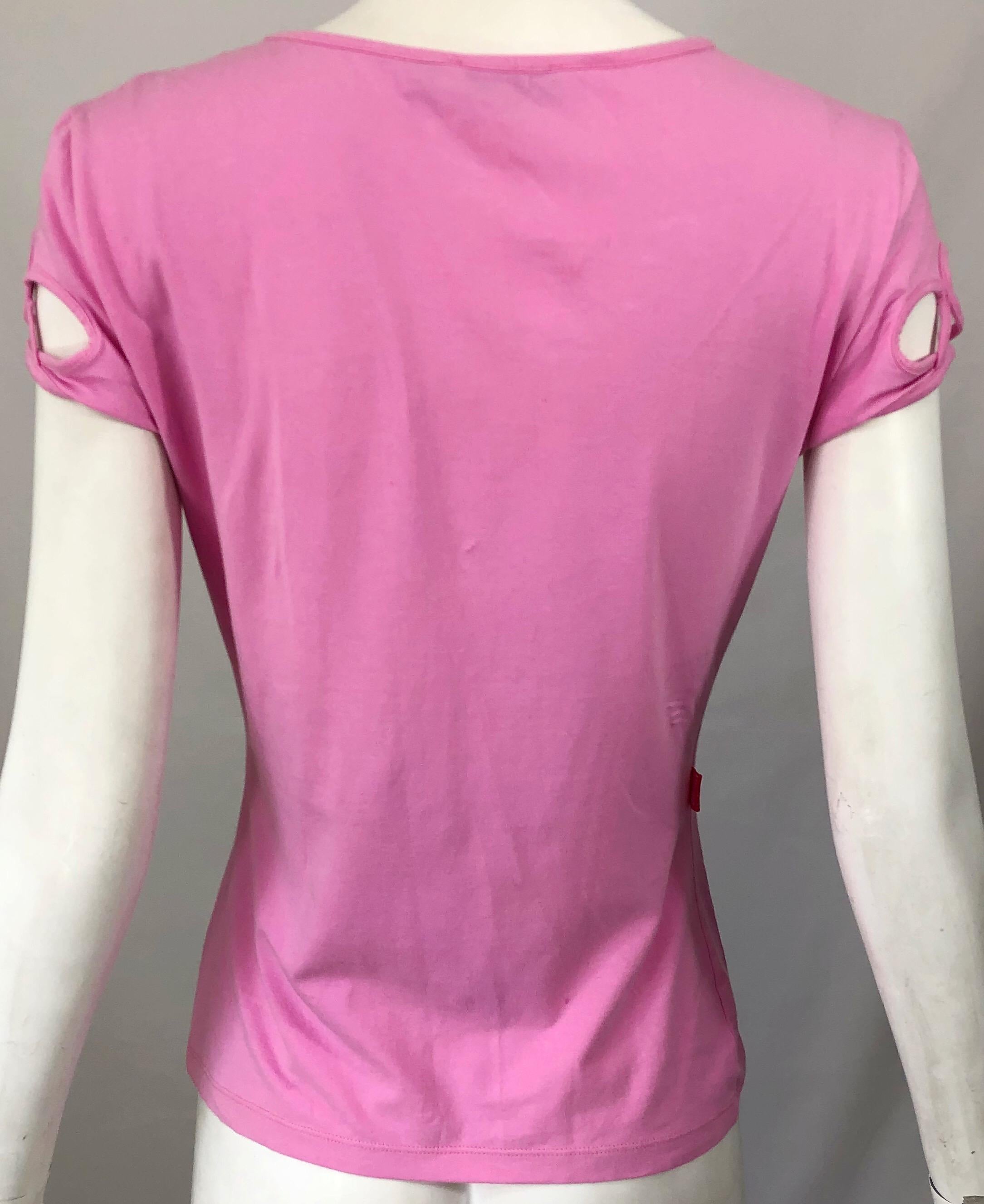 1990s Moschino Bubblegum Pink Size 12 Cut - Out Vintage 90s Shirt / Top / Blouse 3