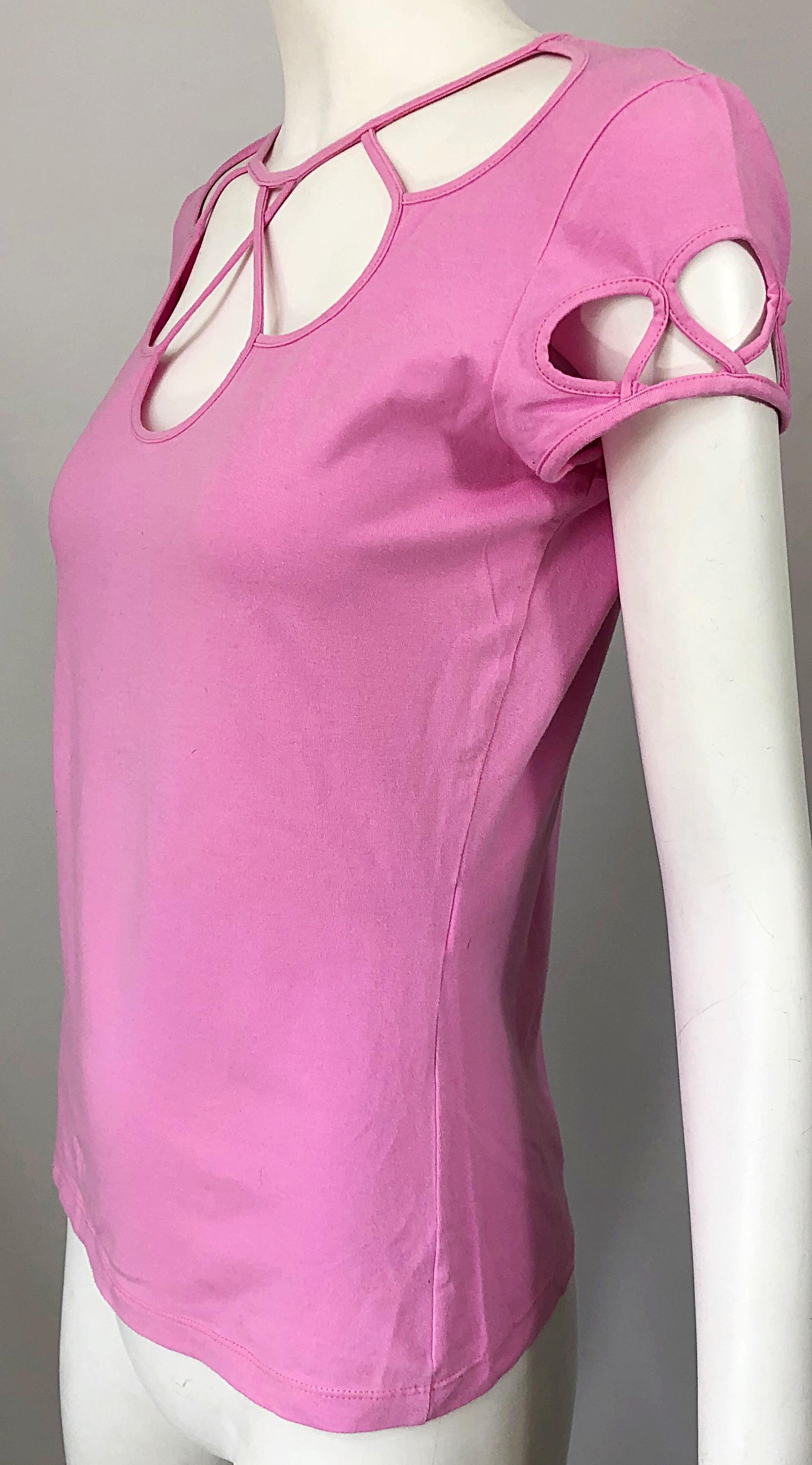 1990s Moschino Bubblegum Pink Size 12 Cut - Out Vintage 90s Shirt / Top / Blouse 4