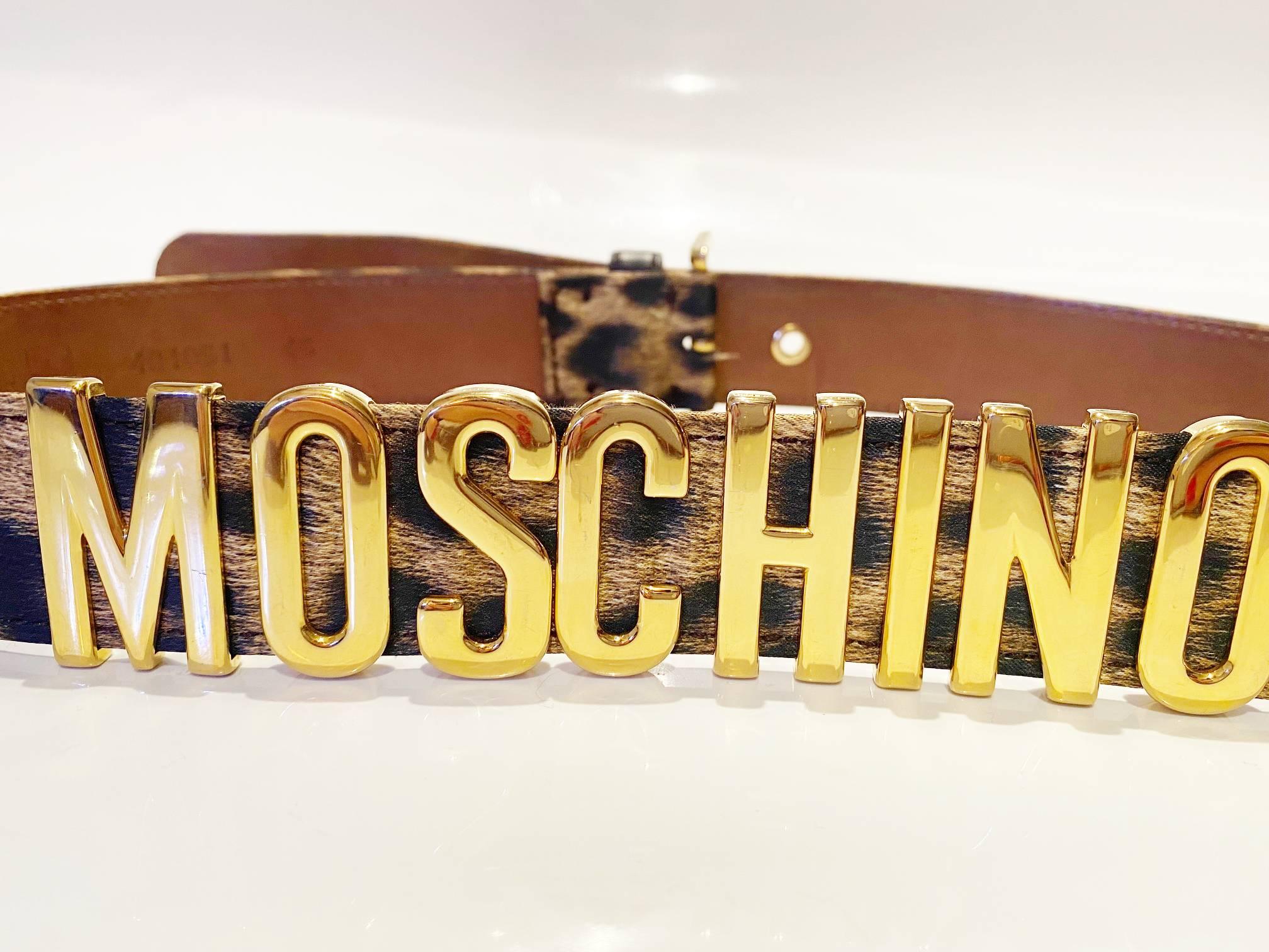 1980s Moschino by Redwall Logo Lettering Animal Print Belt  For Sale 1