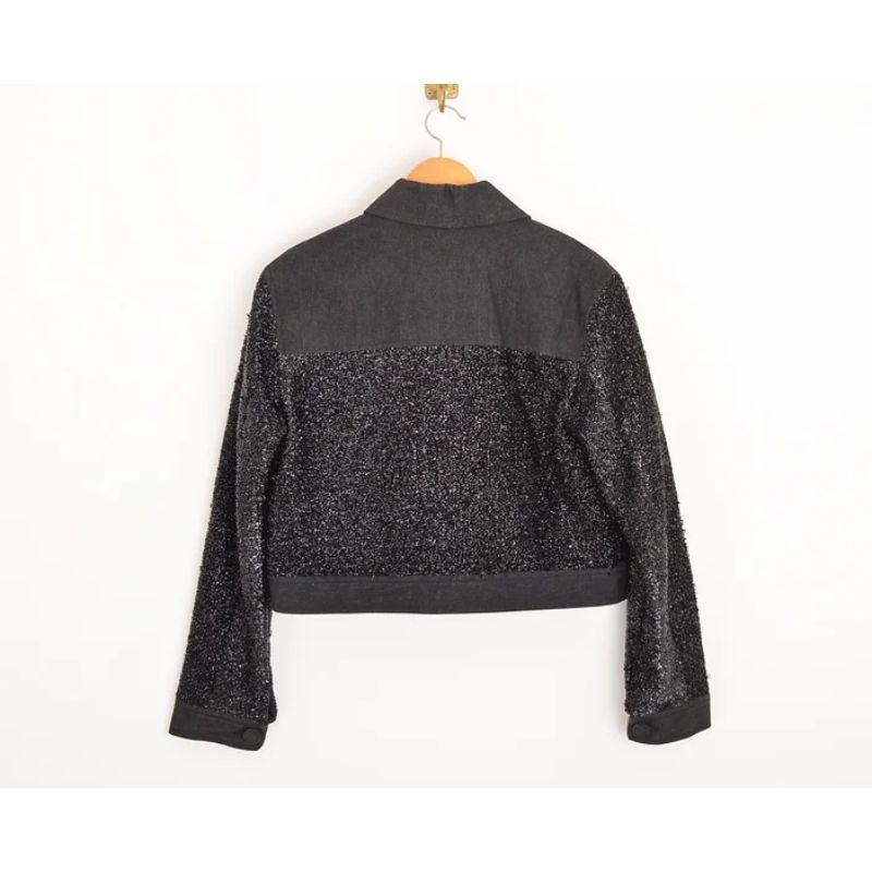 1990's Moschino 'Cassette Tinsel' Black Cropped Diamonté detail Boucle Jacket In Fair Condition For Sale In Sheffield, GB