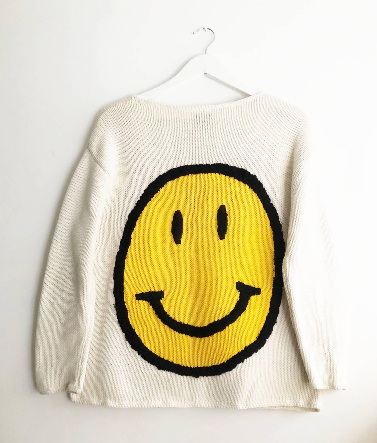 Moschino Cheap and Chic Acid Face Jumper, very rare from the 90s, cream white Cable-Knit cotton/wool, round neck, long sleeves, baggy look

size: 40/42 Italian
Vintage, 1980s/1990s, very good condition