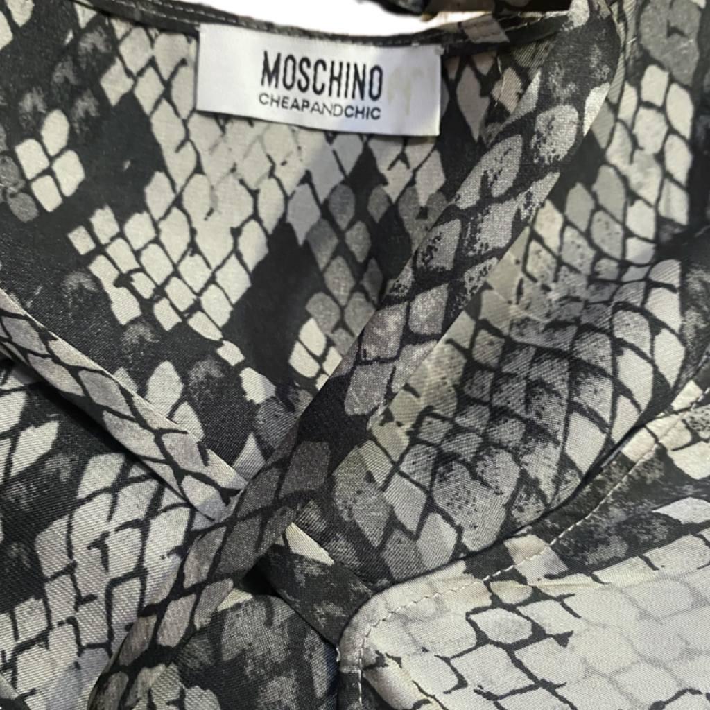 Gray 1990s Moschino Cheap and Chic Animal Print Chiffon Silk Mini Dress For Sale