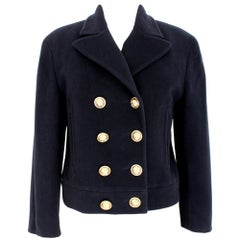 Vintage Moschino Cheap And Chic Blue Wool Short Double-Breasted Jacket 1990s