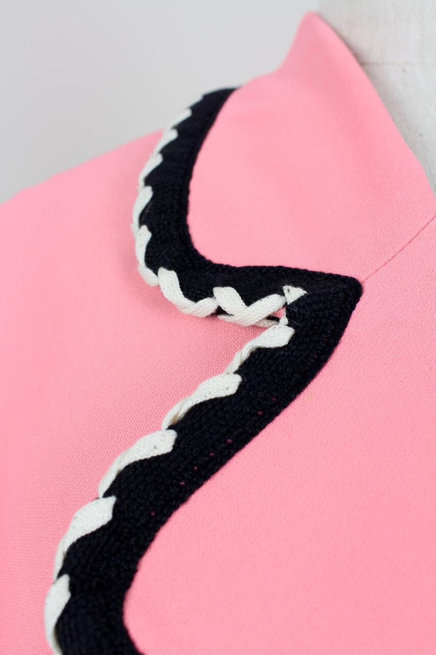 Women's 1990s MOSCHINO Cheap and Chic Flamingo Pink Trimmed Open Front Cropped Jacket