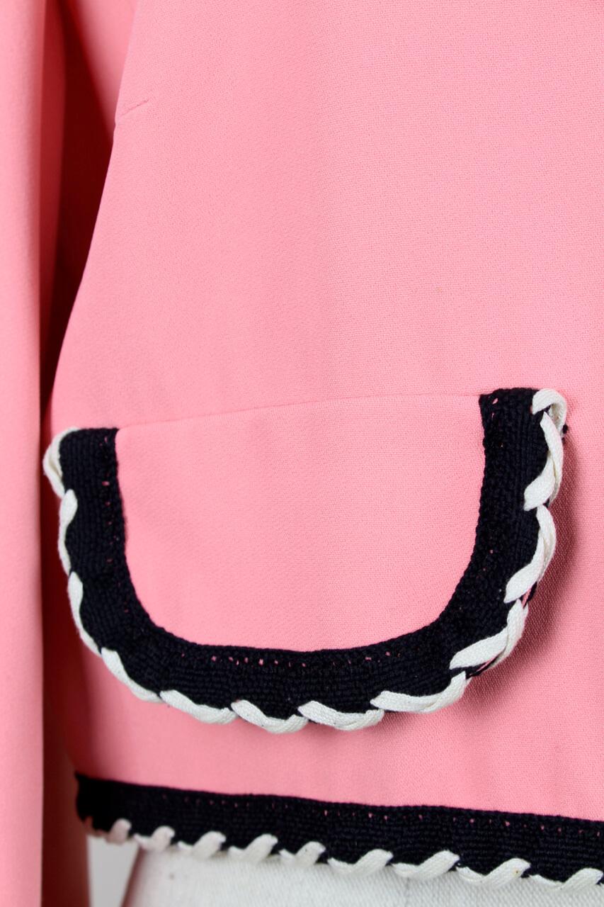 1990s MOSCHINO Cheap and Chic Flamingo Pink Trimmed Open Front Cropped Jacket 1