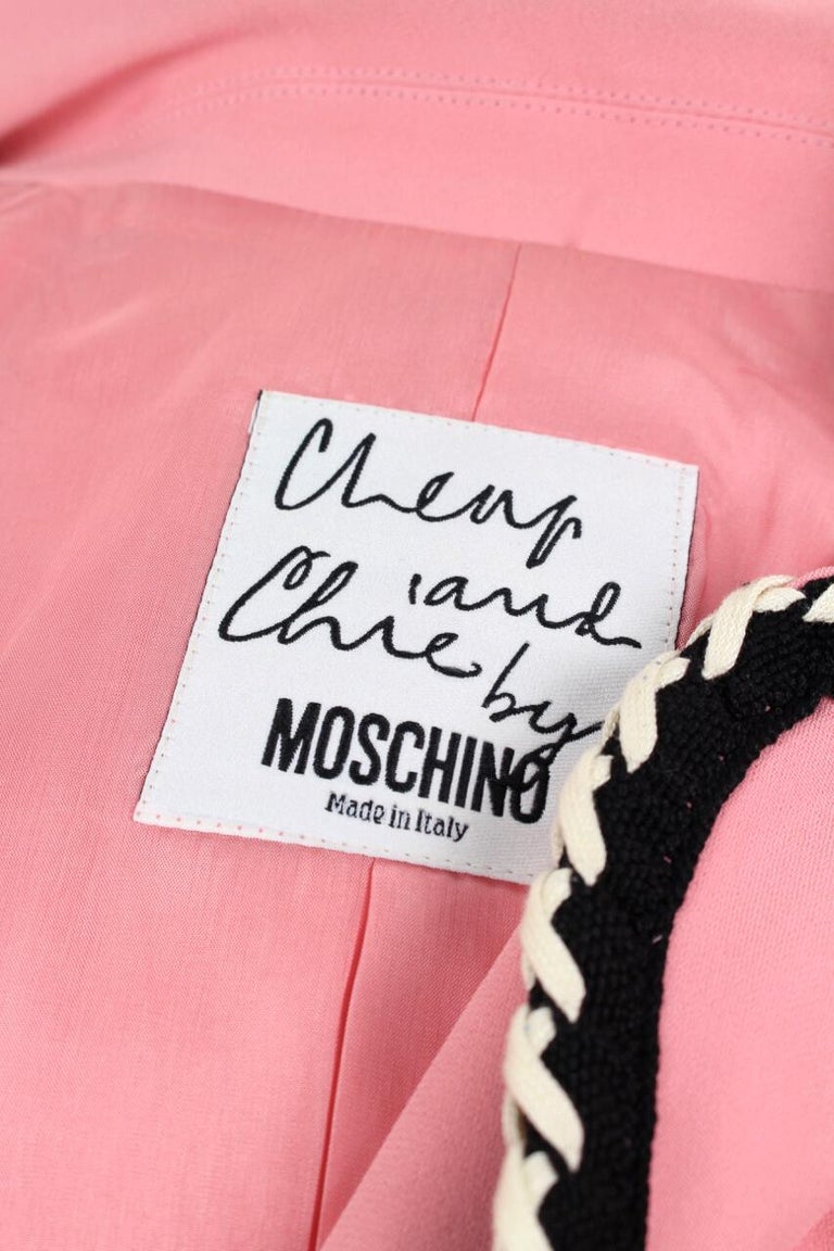 1990s MOSCHINO Cheap and Chic Flamingo Pink Trimmed Open Front Cropped Jacket 5