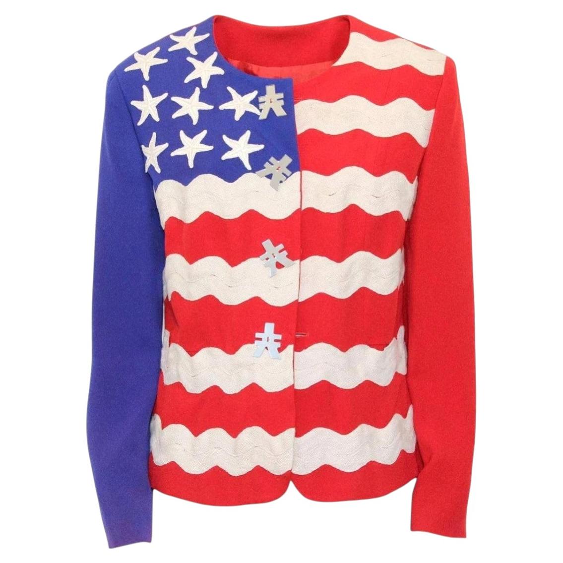 1990 Moschino Cheap and Chic Iconic U.S.A flag veste en rayonne taille 40