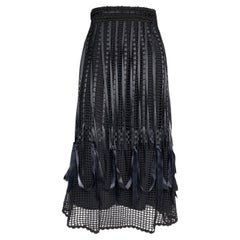 1990s Moschino Cheap and Chic Ribbon Decorated Fringed Fishnet Maxi Skirt 