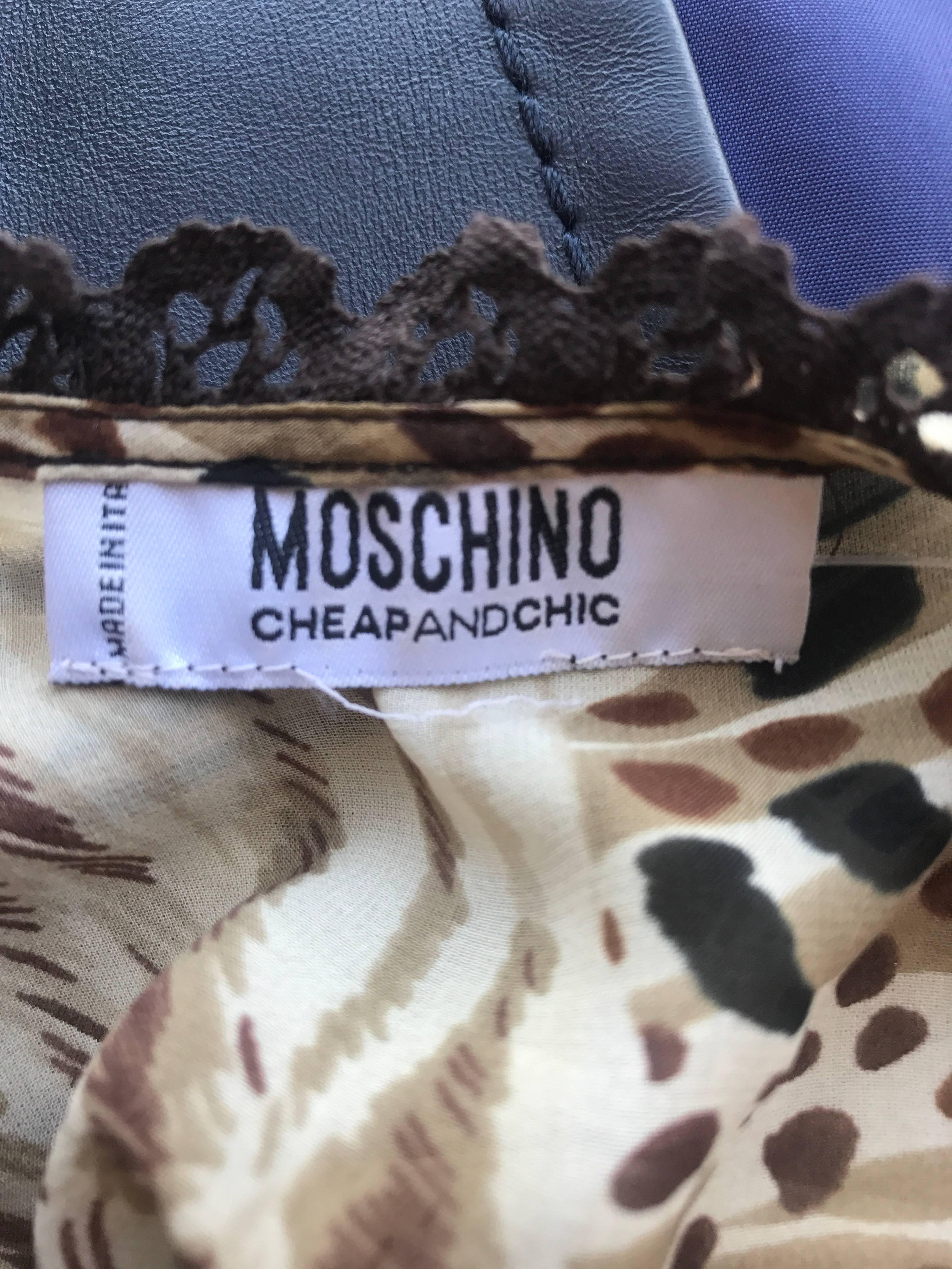 1990s Moschino Cheap & Chic Animal Print Vintage 90s Silk Short Sleeve Top  For Sale 3