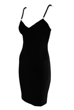 1990s Moschino Cheap & Chic Bauble Beaded Black Slip Dress