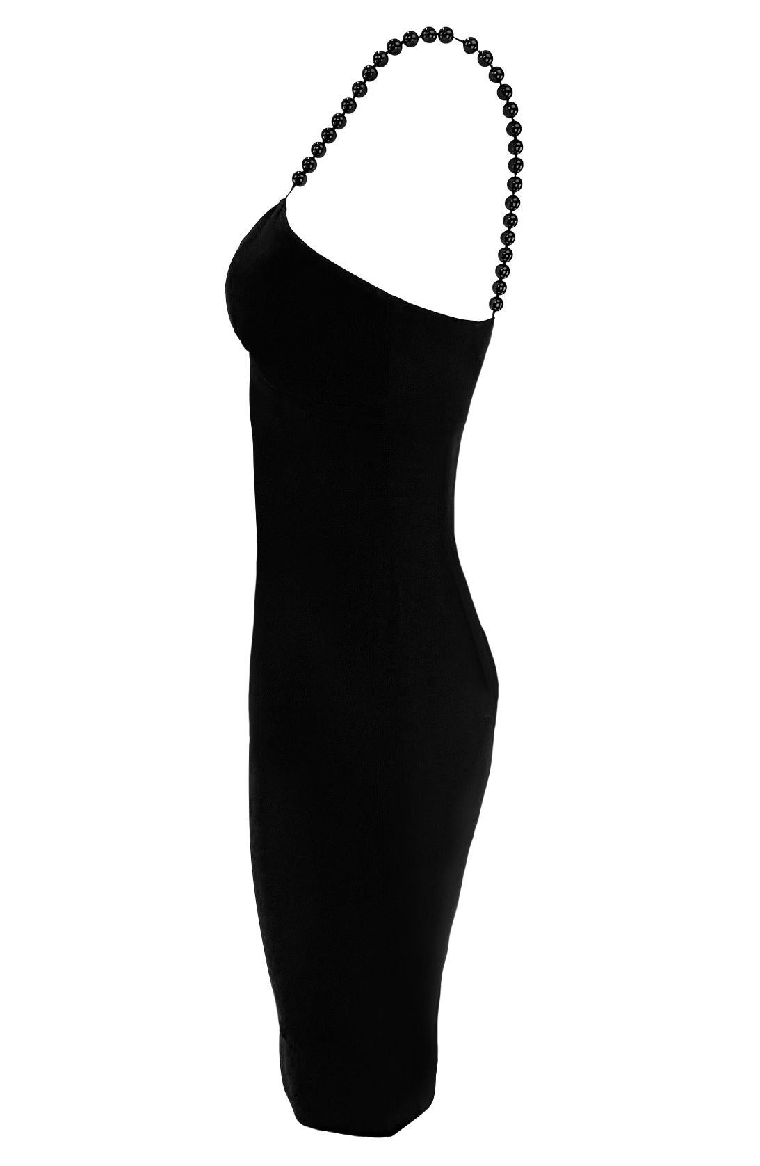 1990s Moschino Cheap & Chic Bauble Beaded Black Slip Dress In Excellent Condition For Sale In West Hollywood, CA