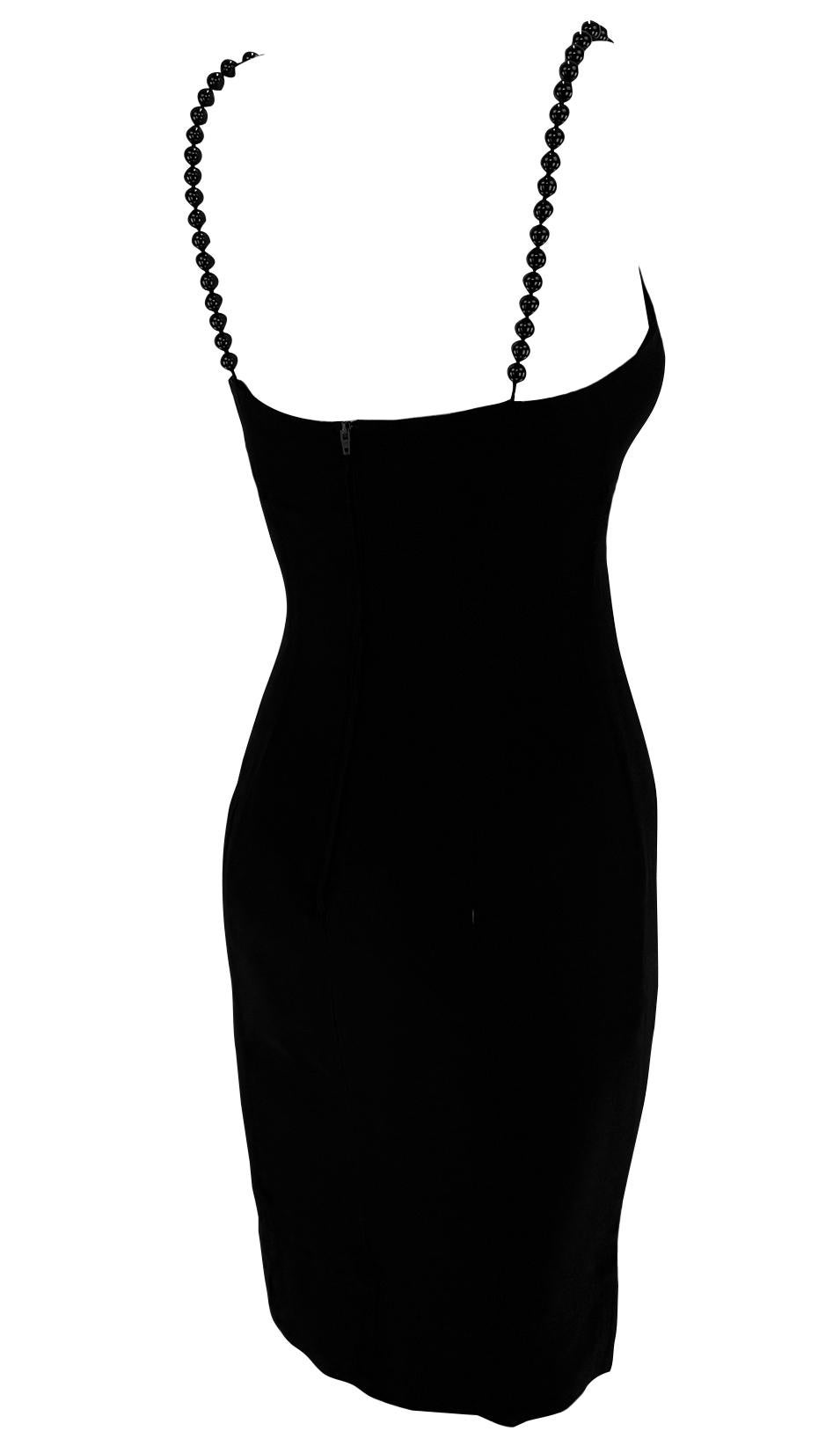 1990s Moschino Cheap & Chic Bauble Beaded Black Slip Dress For Sale 1