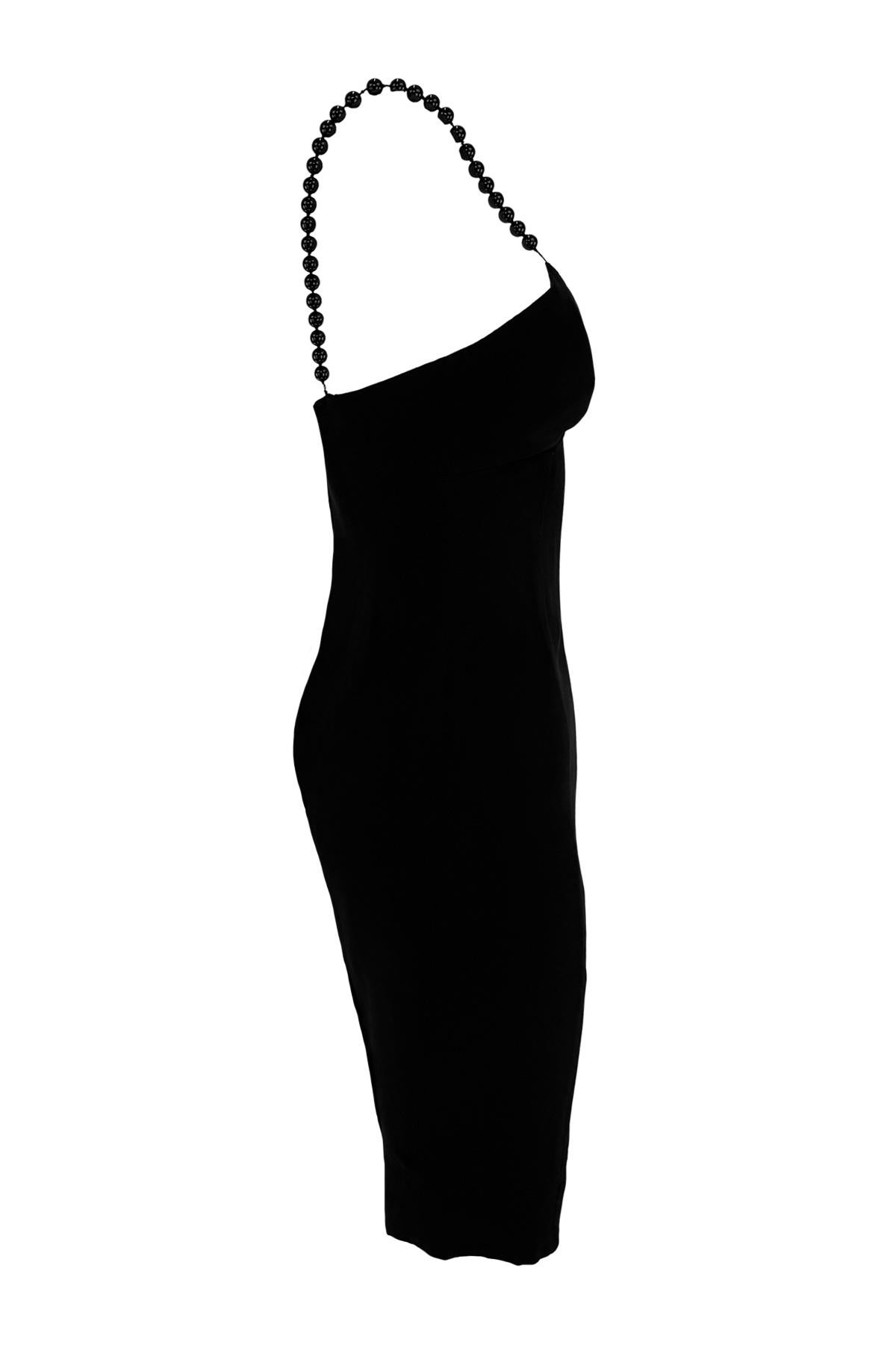 1990s Moschino Cheap & Chic Bauble Beaded Black Slip Dress For Sale 2