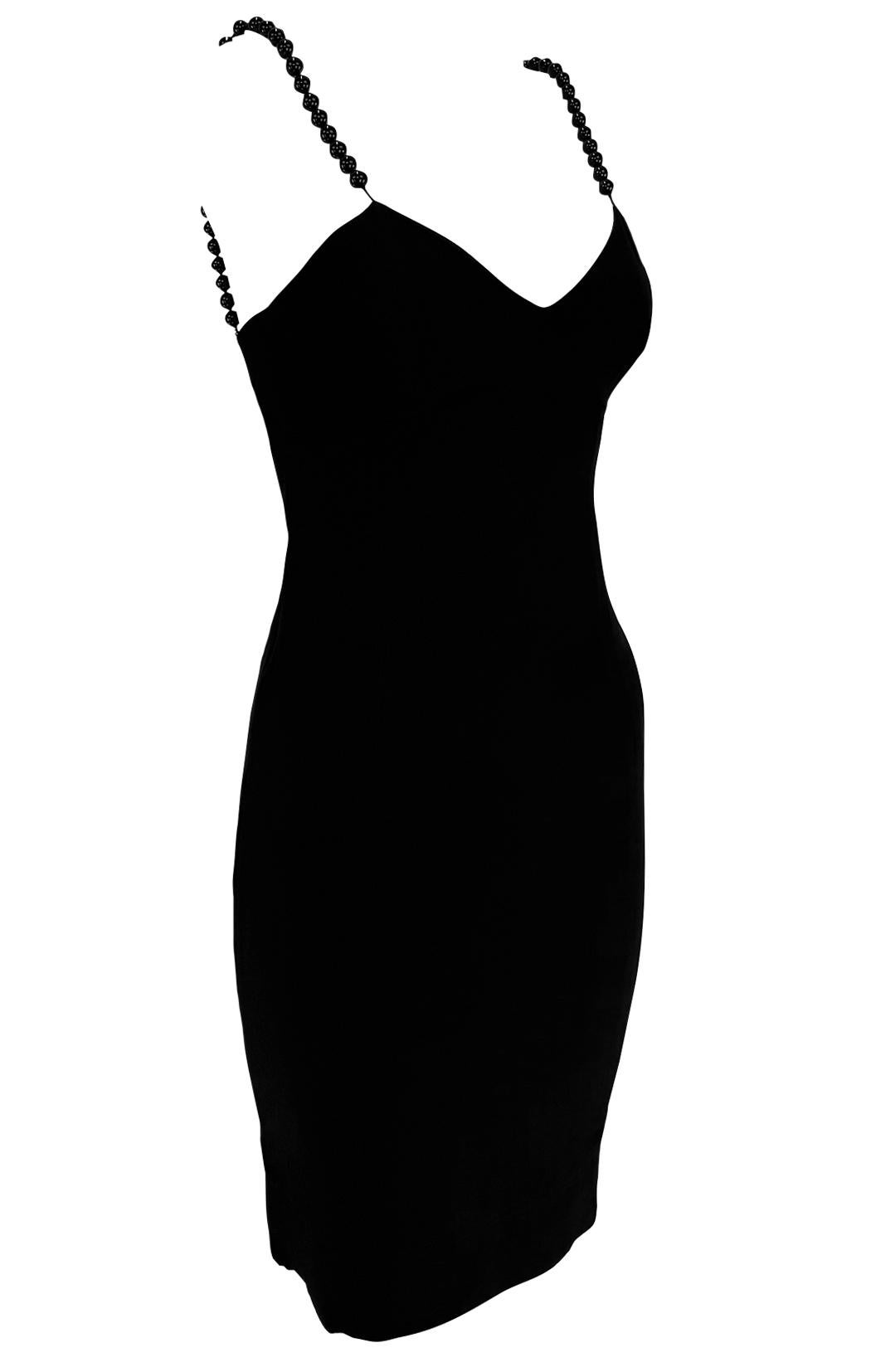 1990s Moschino Cheap & Chic Bauble Beaded Black Slip Dress For Sale 3