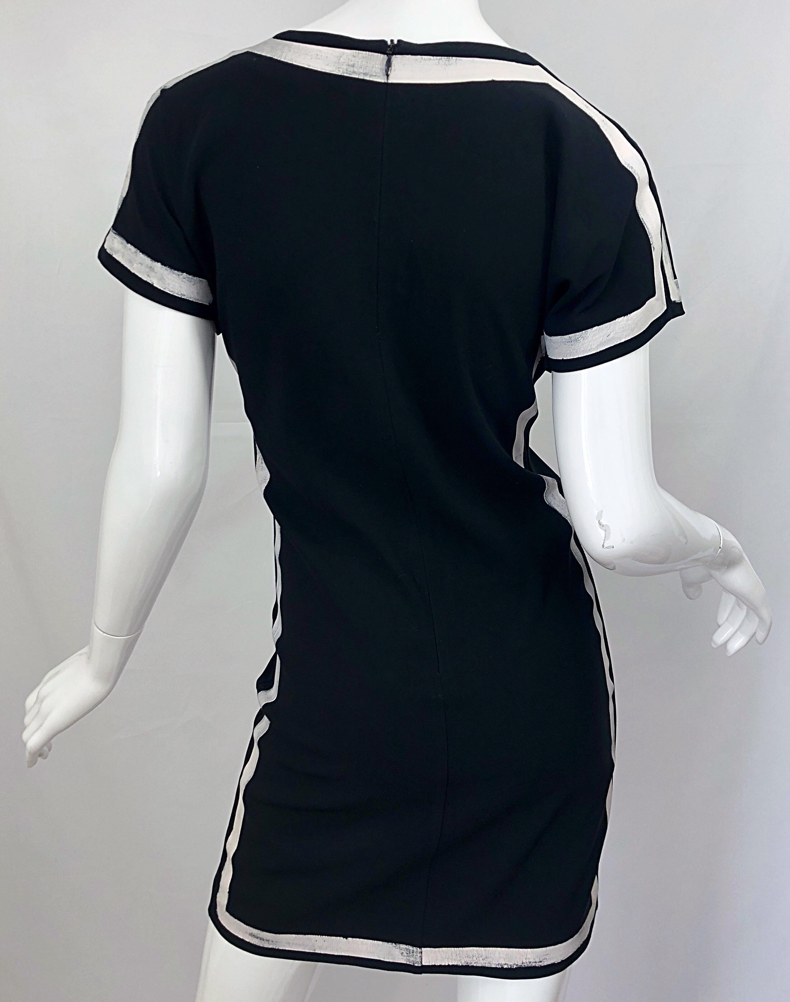 2000s Moschino Cheap & Chic Black and White Size 6 8 Hand Painted Vintage Dress For Sale 6