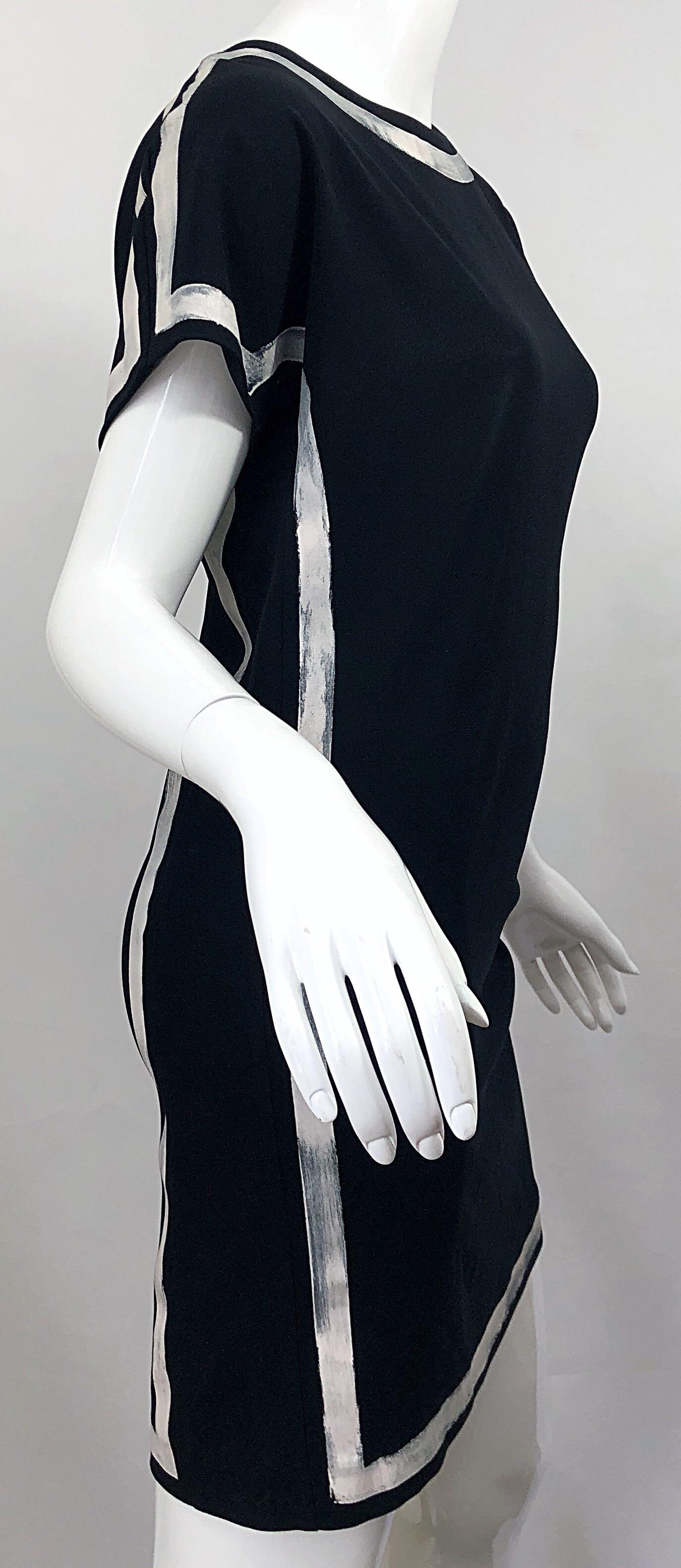 2000s Moschino Cheap & Chic Black and White Size 6 8 Hand Painted Vintage Dress For Sale 7