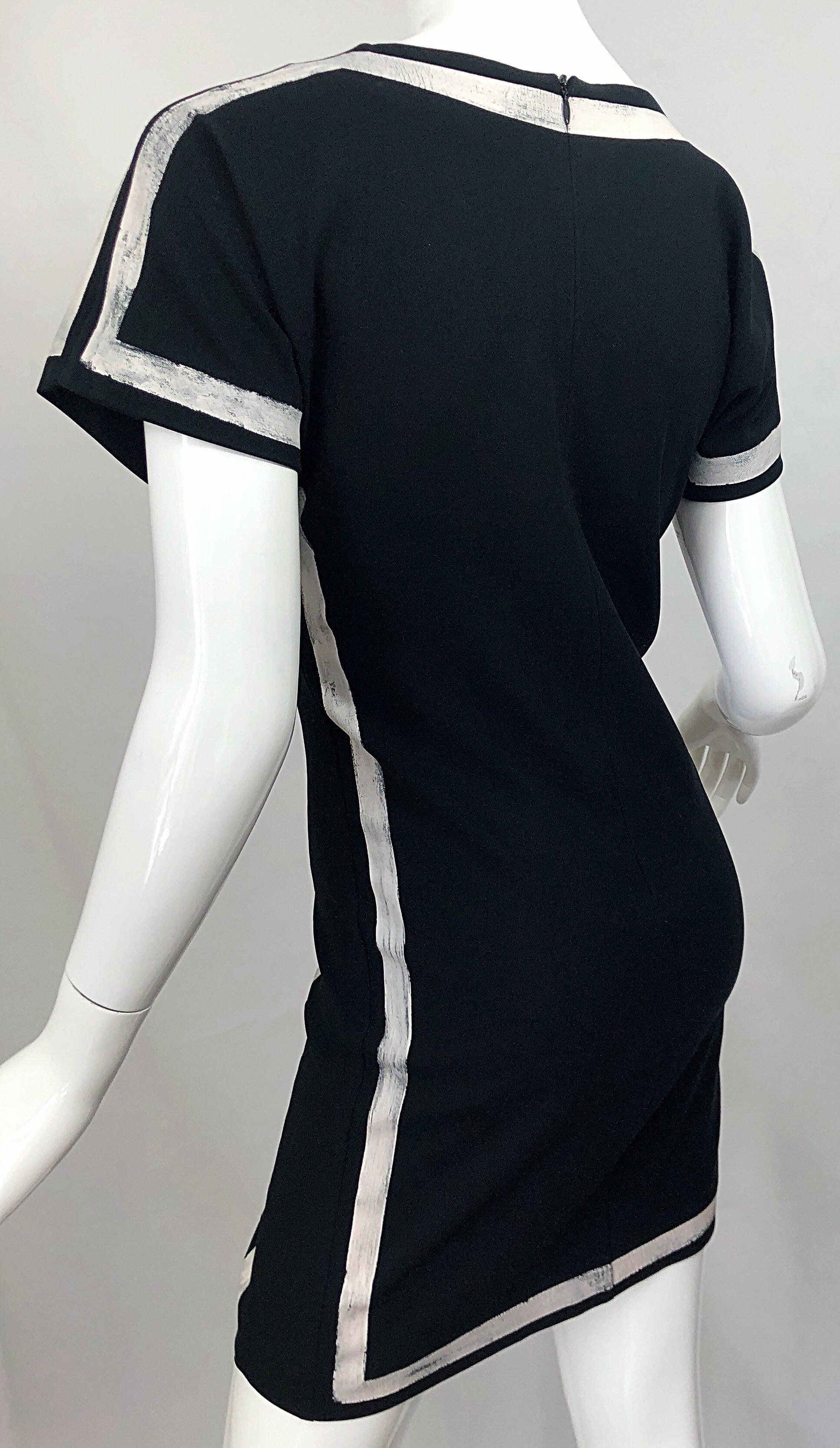 2000s Moschino Cheap & Chic Black and White Size 6 8 Hand Painted Vintage Dress For Sale 9