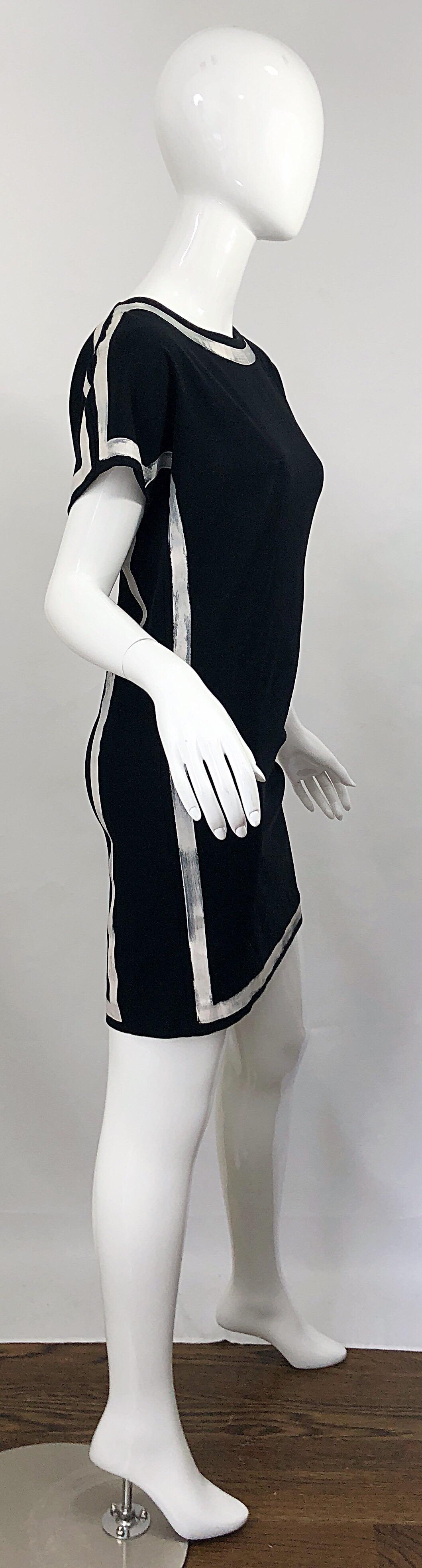 Women's 2000s Moschino Cheap & Chic Black and White Size 6 8 Hand Painted Vintage Dress For Sale