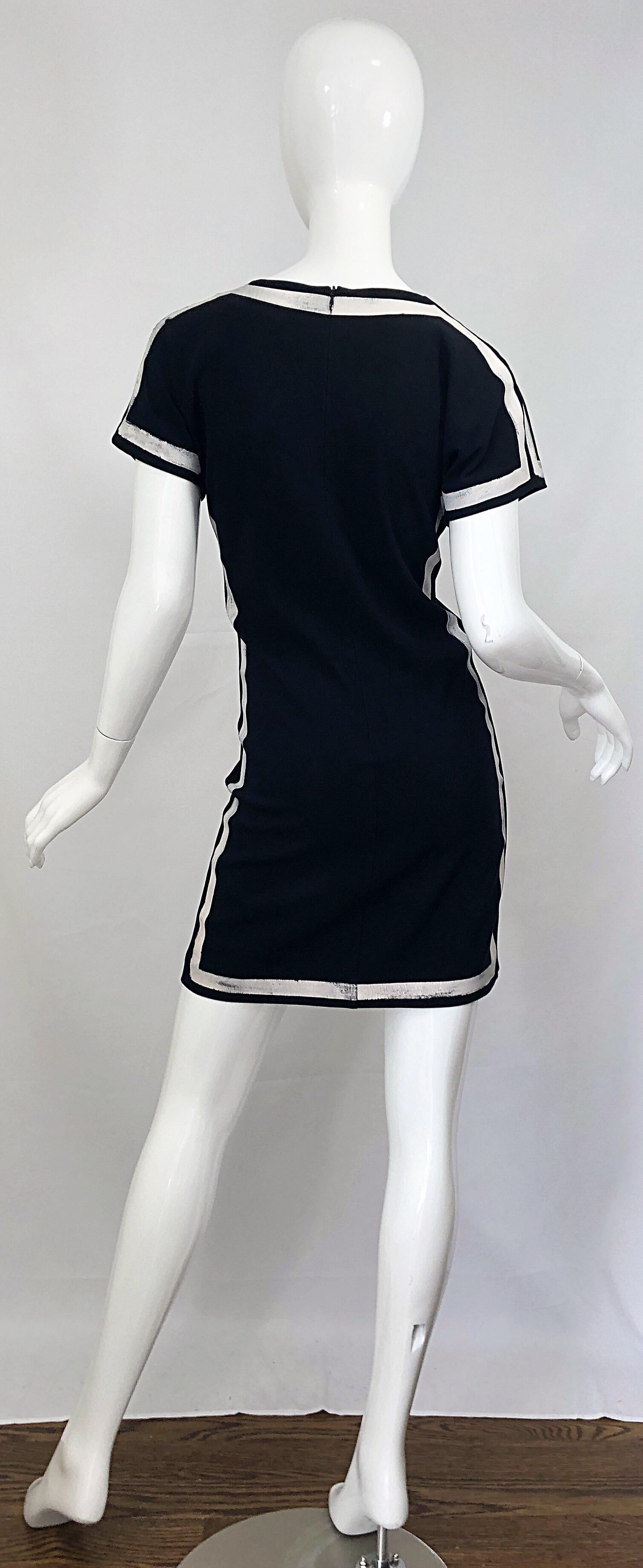 2000s Moschino Cheap & Chic Black and White Size 6 8 Hand Painted Vintage Dress For Sale 1