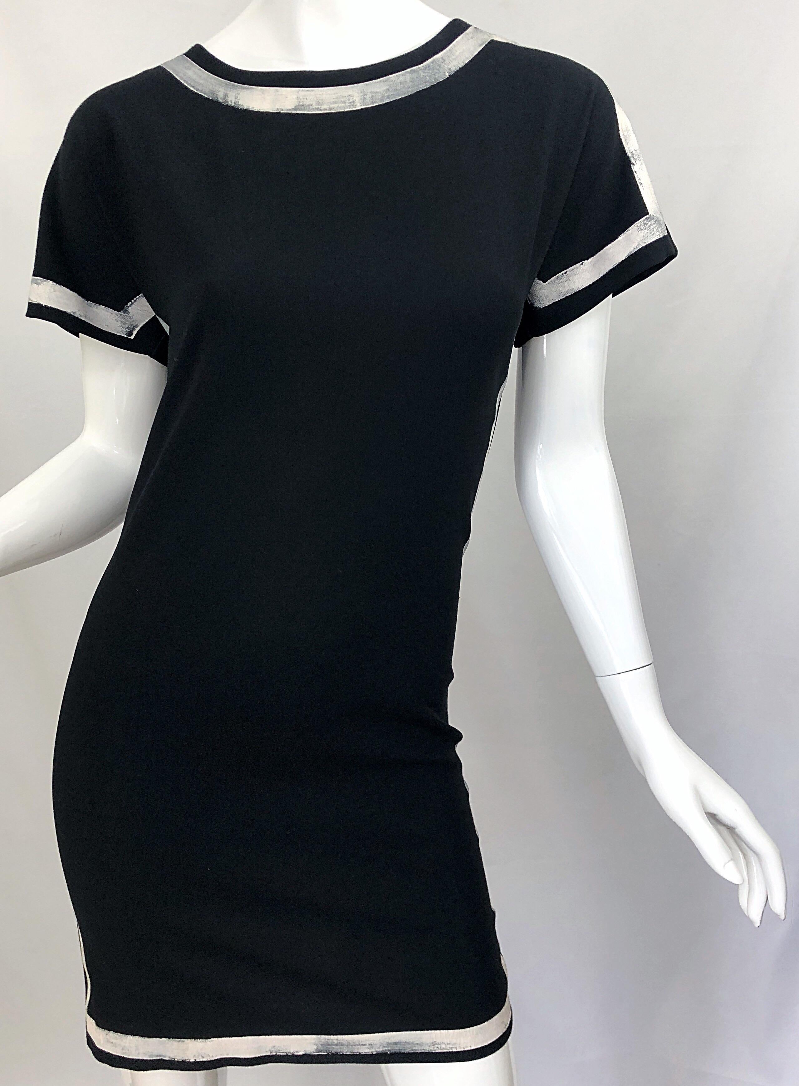 2000s Moschino Cheap & Chic Black and White Size 6 8 Hand Painted Vintage Dress For Sale 3