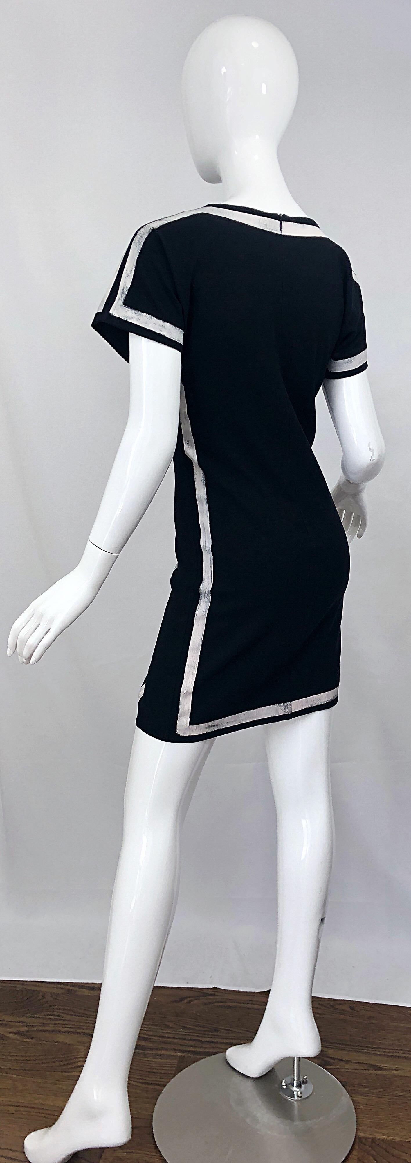 2000s Moschino Cheap & Chic Black and White Size 6 8 Hand Painted Vintage Dress For Sale 4
