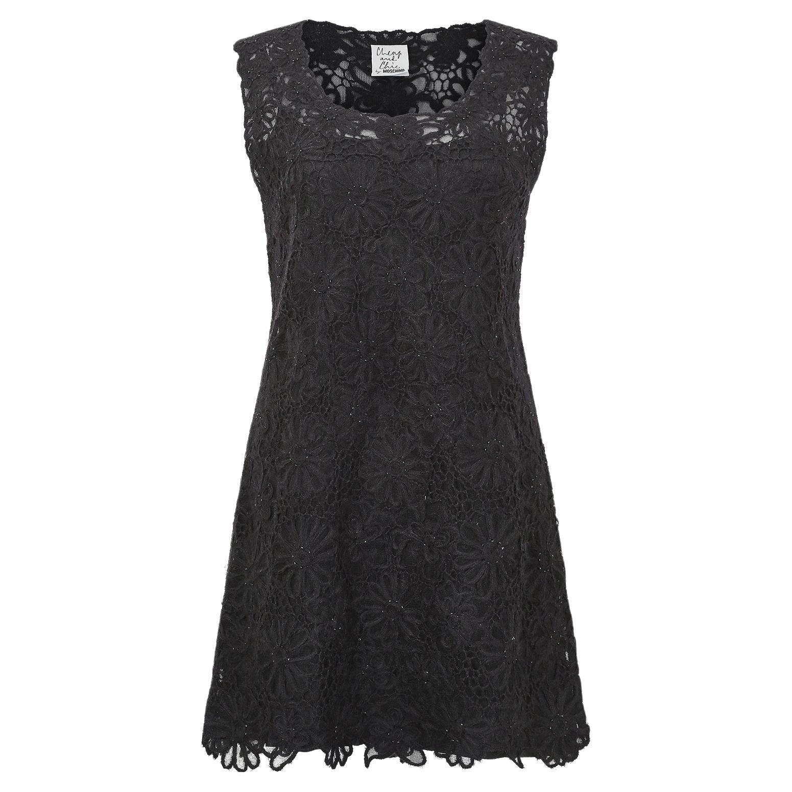 1990s Moschino Cheap & Chic Black Beaded Textured Slip Dress For Sale
