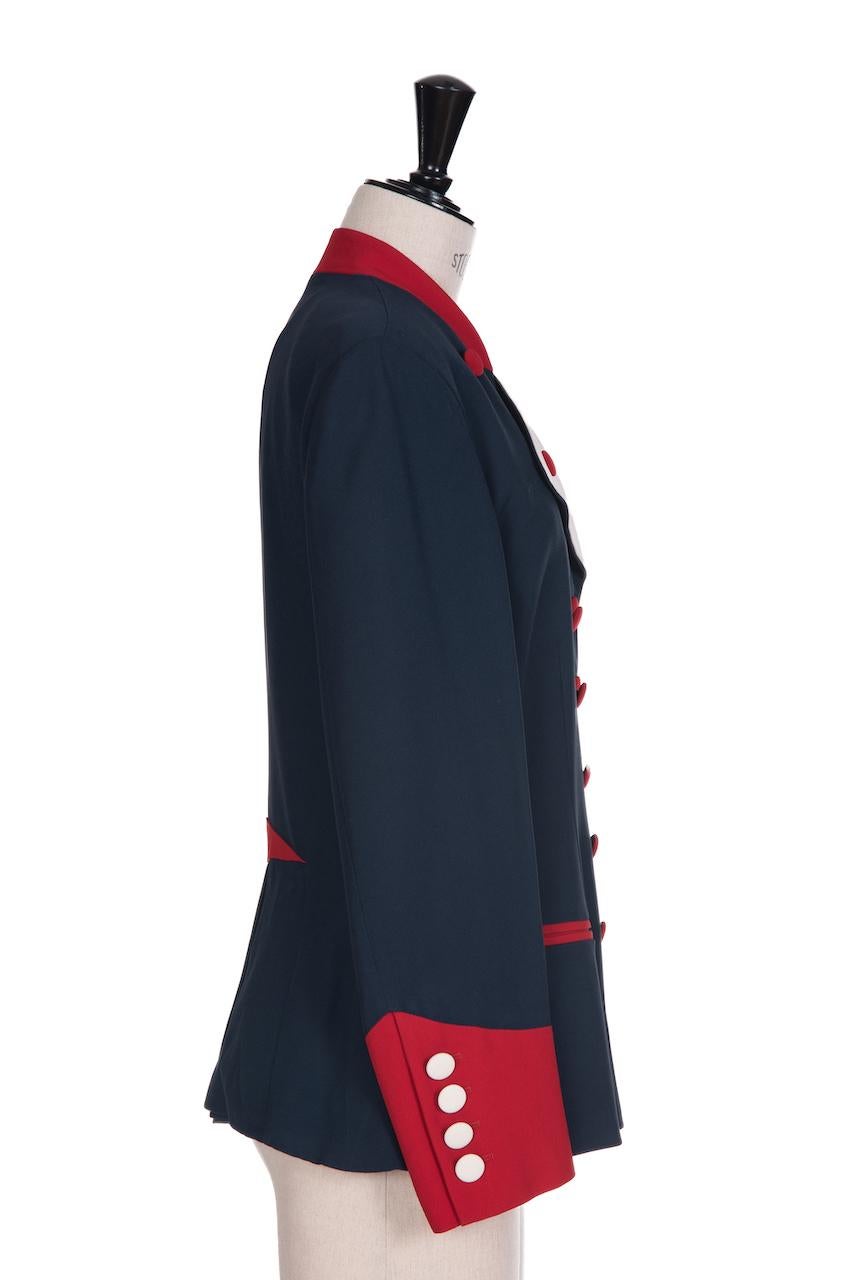 Black 1990s Moschino Cheap & Chic Blue Red & White Military or Riding Style Blazer For Sale