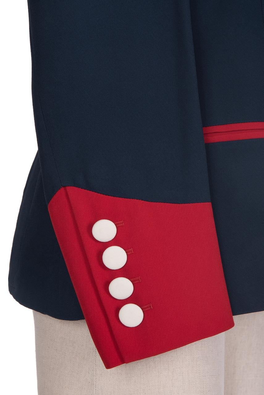 1990s Moschino Cheap & Chic Blue Red & White Military or Riding Style Blazer For Sale 2
