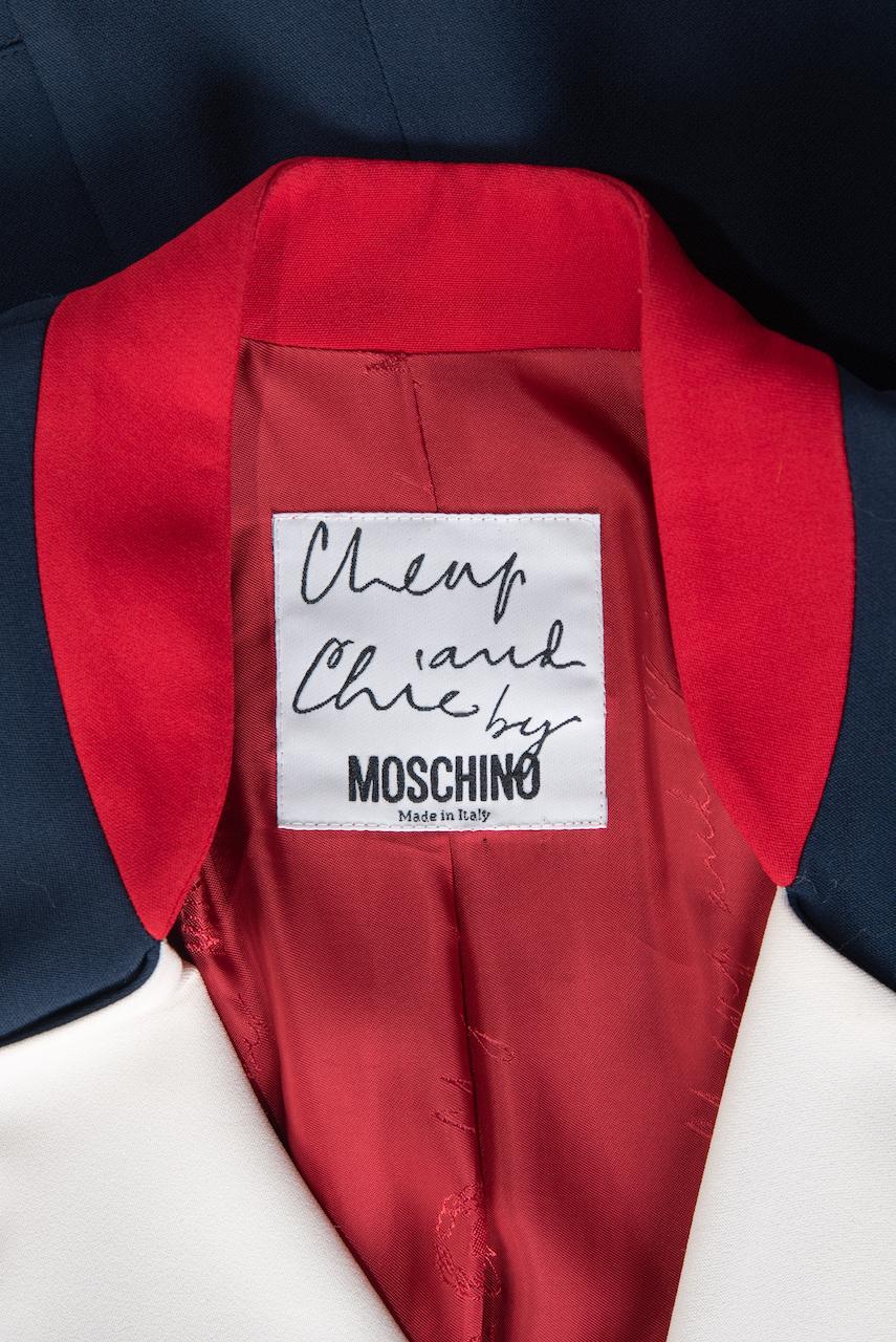 1990s Moschino Cheap & Chic Blue Red & White Military or Riding Style Blazer For Sale 5
