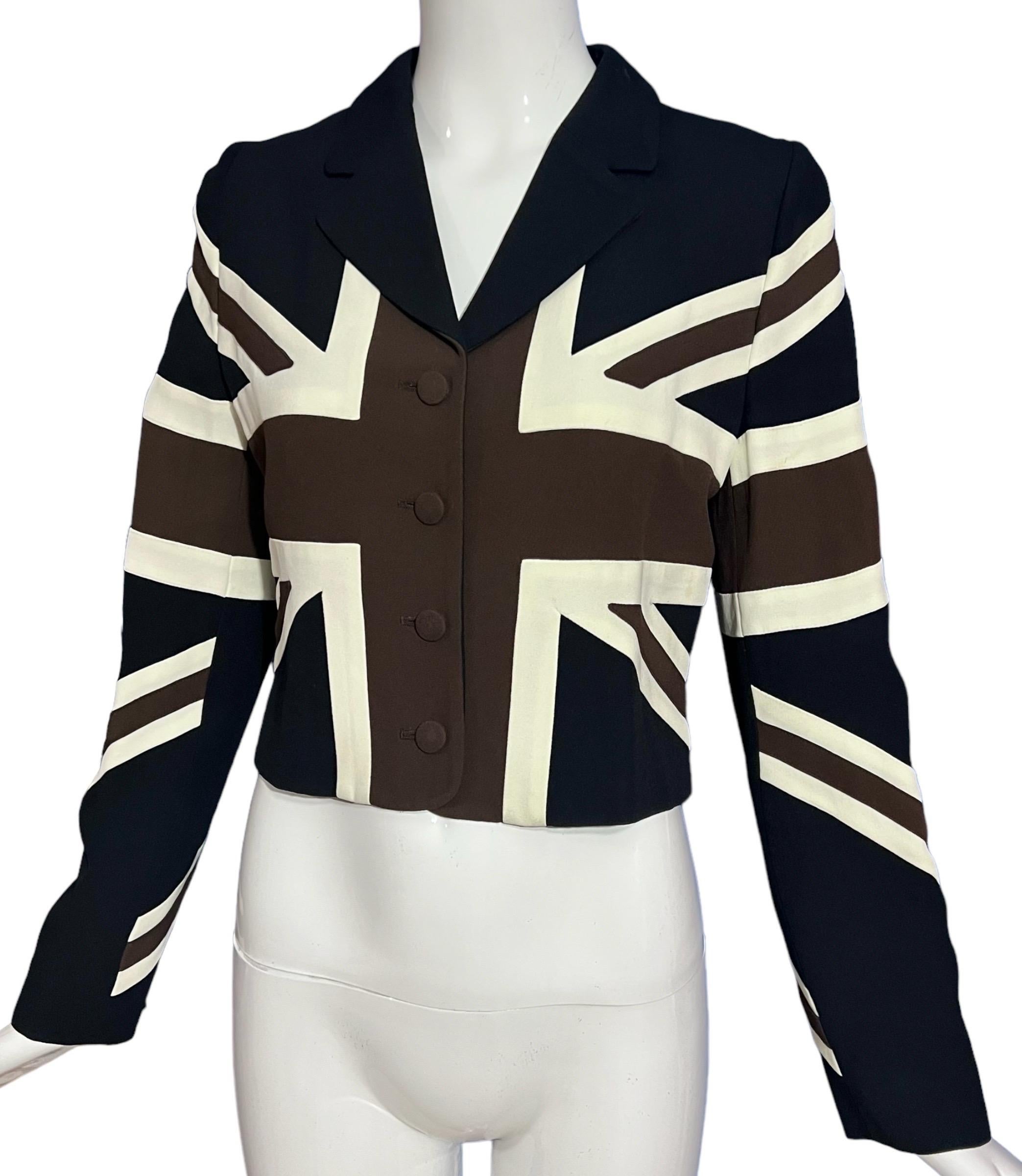 Black 1990’s Moschino Cheap & Chic British Flag Cropped Jacket For Sale