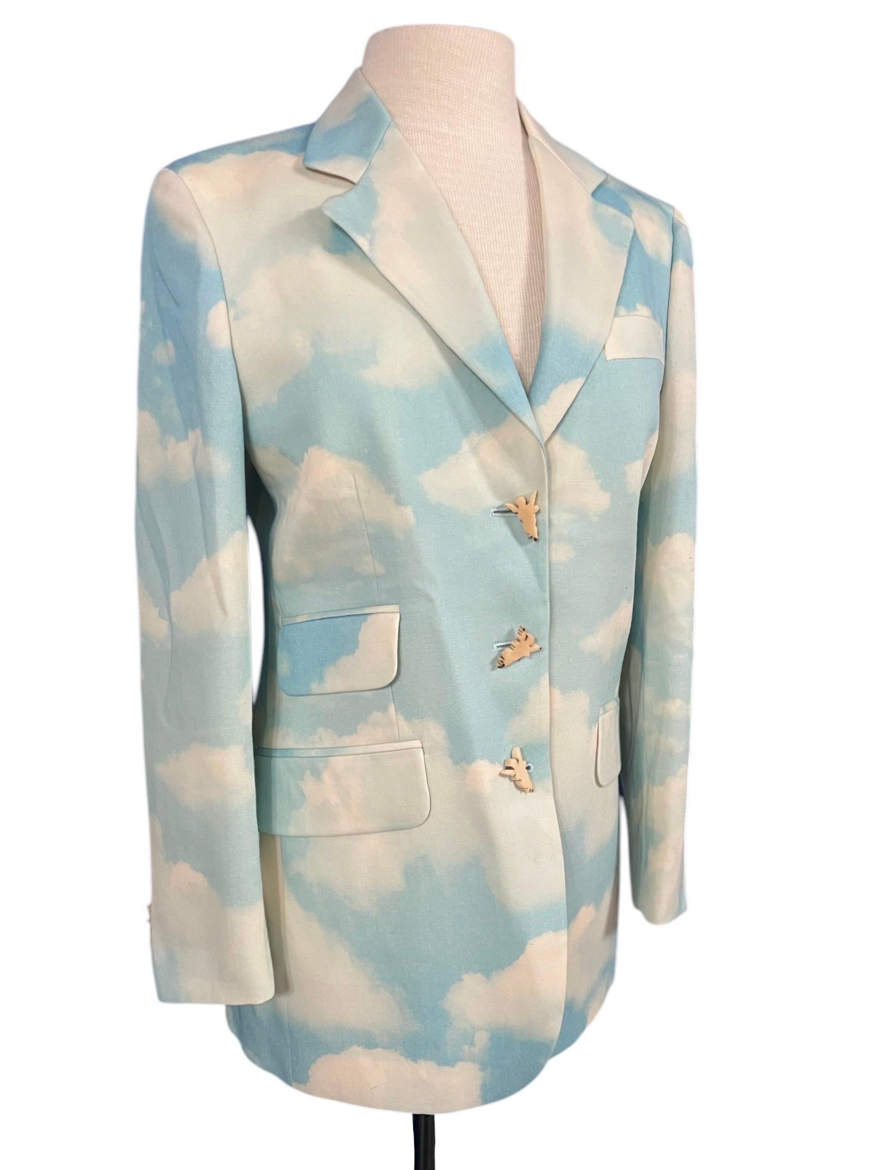 Gray 1990’s Moschino Cheap & Chic Cloud Sky Printed Blazer For Sale
