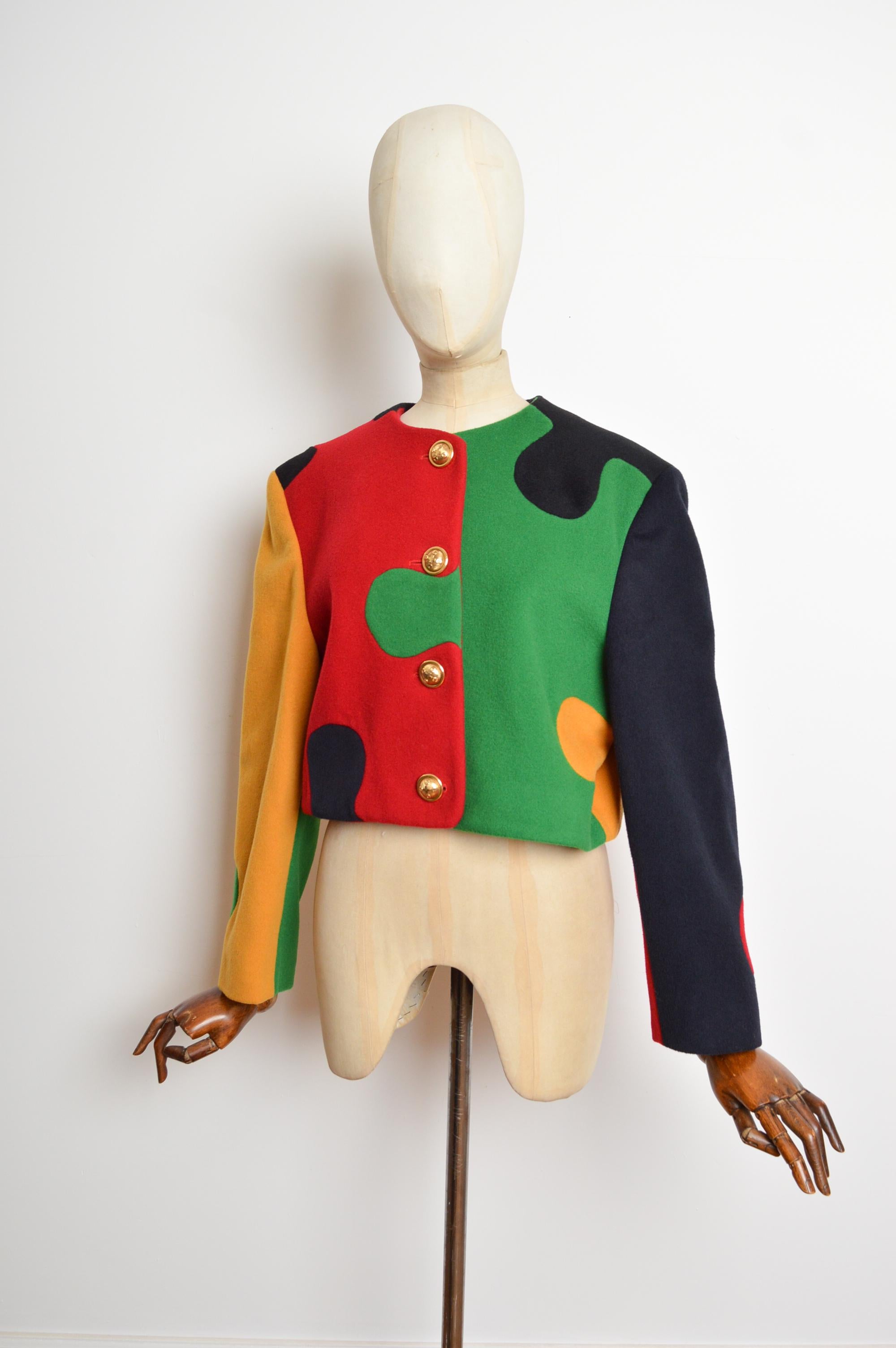 帽子 90s MOSCHINO multi zip cag vintage 1990's Moschino Cheap and Chic Colourful Jigsaw Puzzle Crop Jacket