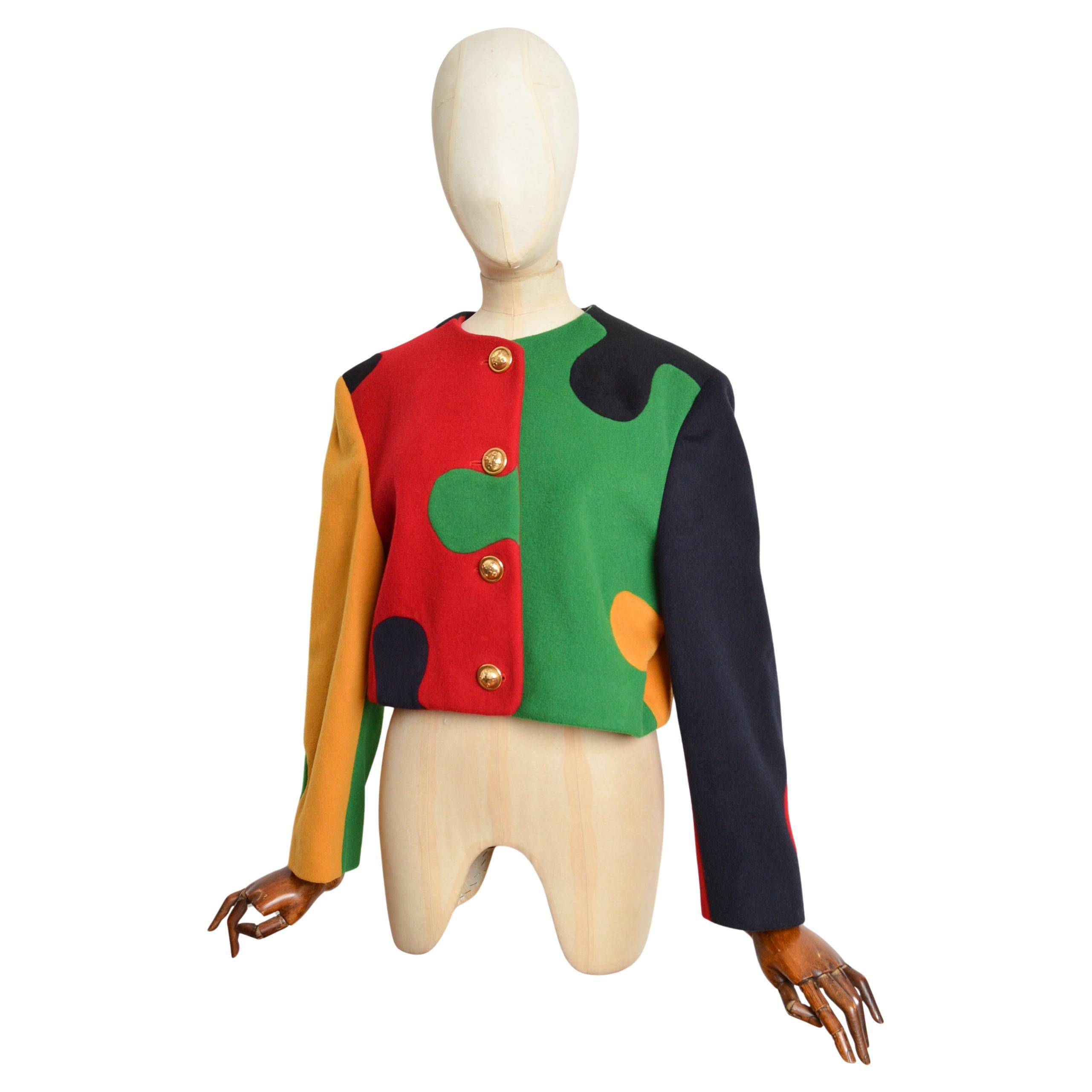 1990’s Moschino Cheap & Chic Colourful Jigsaw Puzzle Crop Jacket