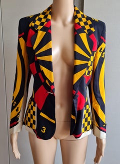 1990s Moschino Cheap & Chic dart board rayon blazer jacket size S