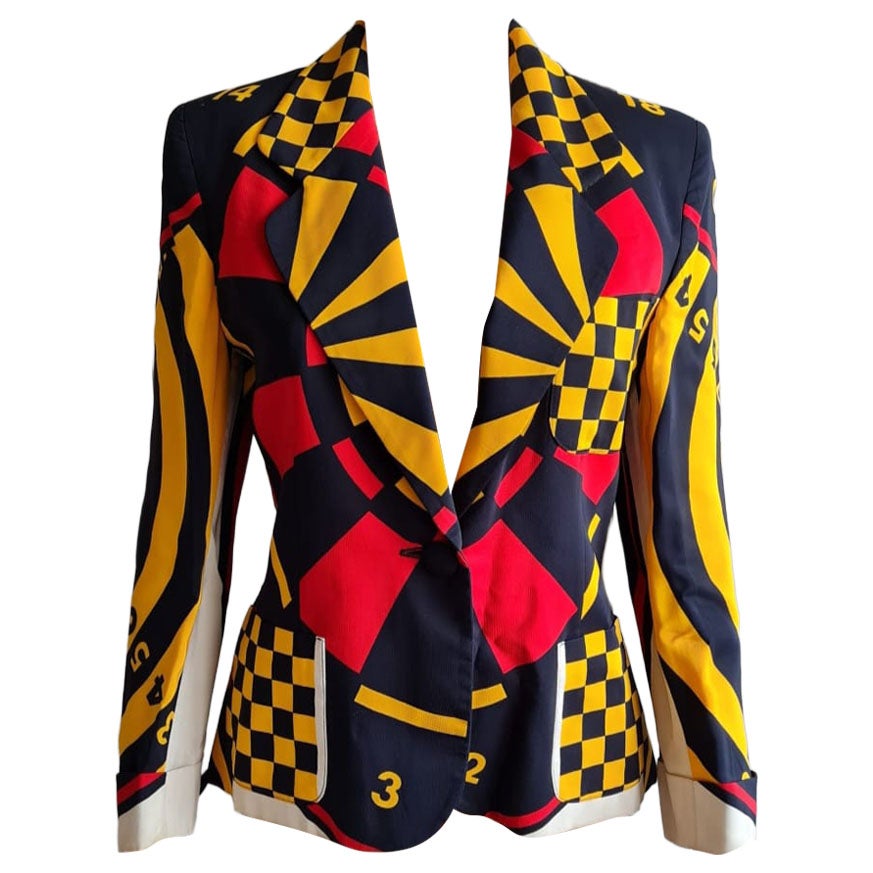 1990s Moschino Cheap & Chic dart board rayon blazer jacket size S
