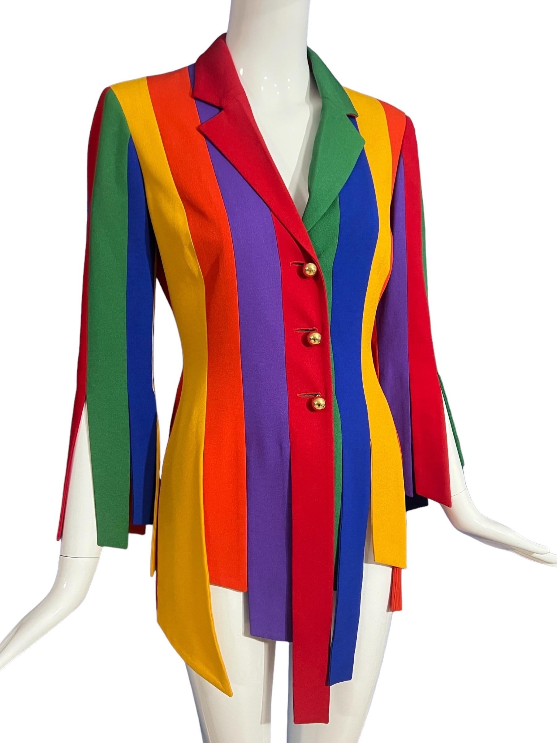 1990's Moschino Cheap & Chic Rainbow Car Wash Fringe Jacket The Nanny In Good Condition In Concord, NC