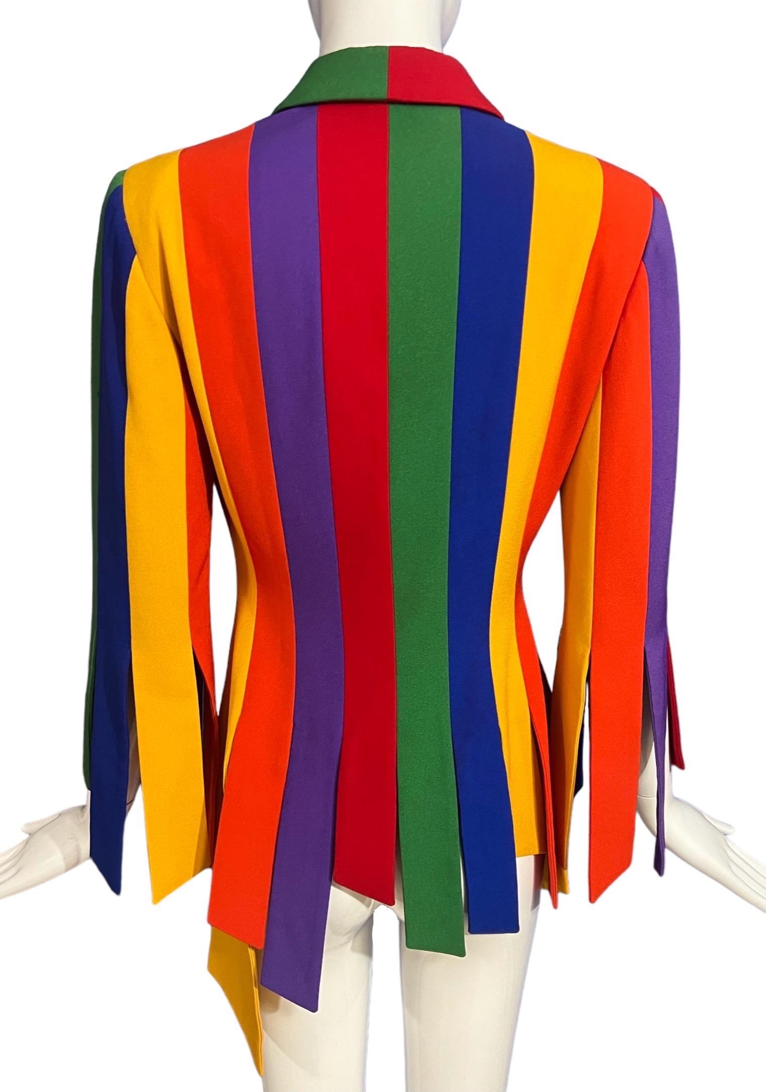 1990's Moschino Cheap & Chic Rainbow Car Wash Fringe Jacket The Nanny 1