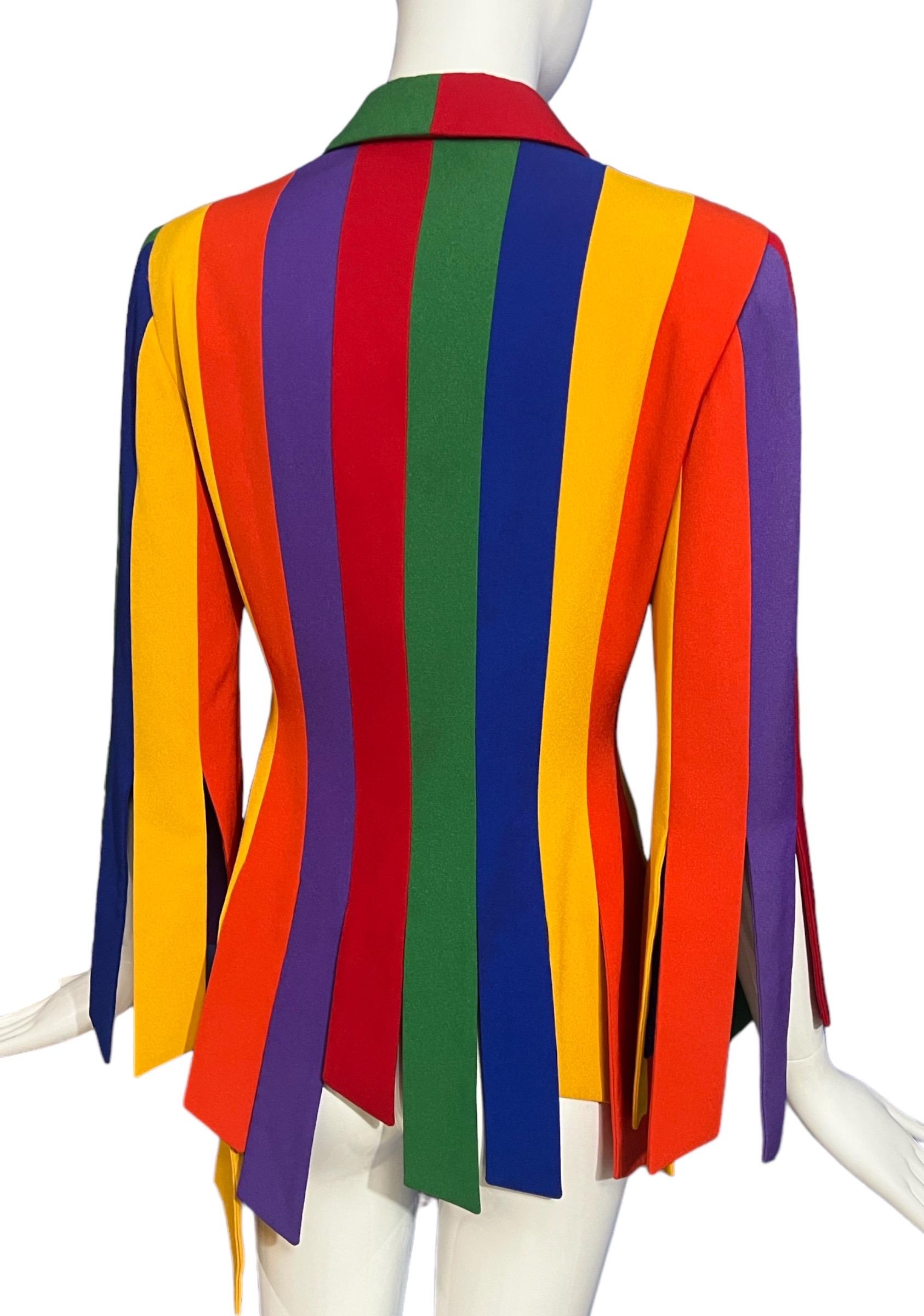 1990's Moschino Cheap & Chic Rainbow Car Wash Fringe Jacket The Nanny 3