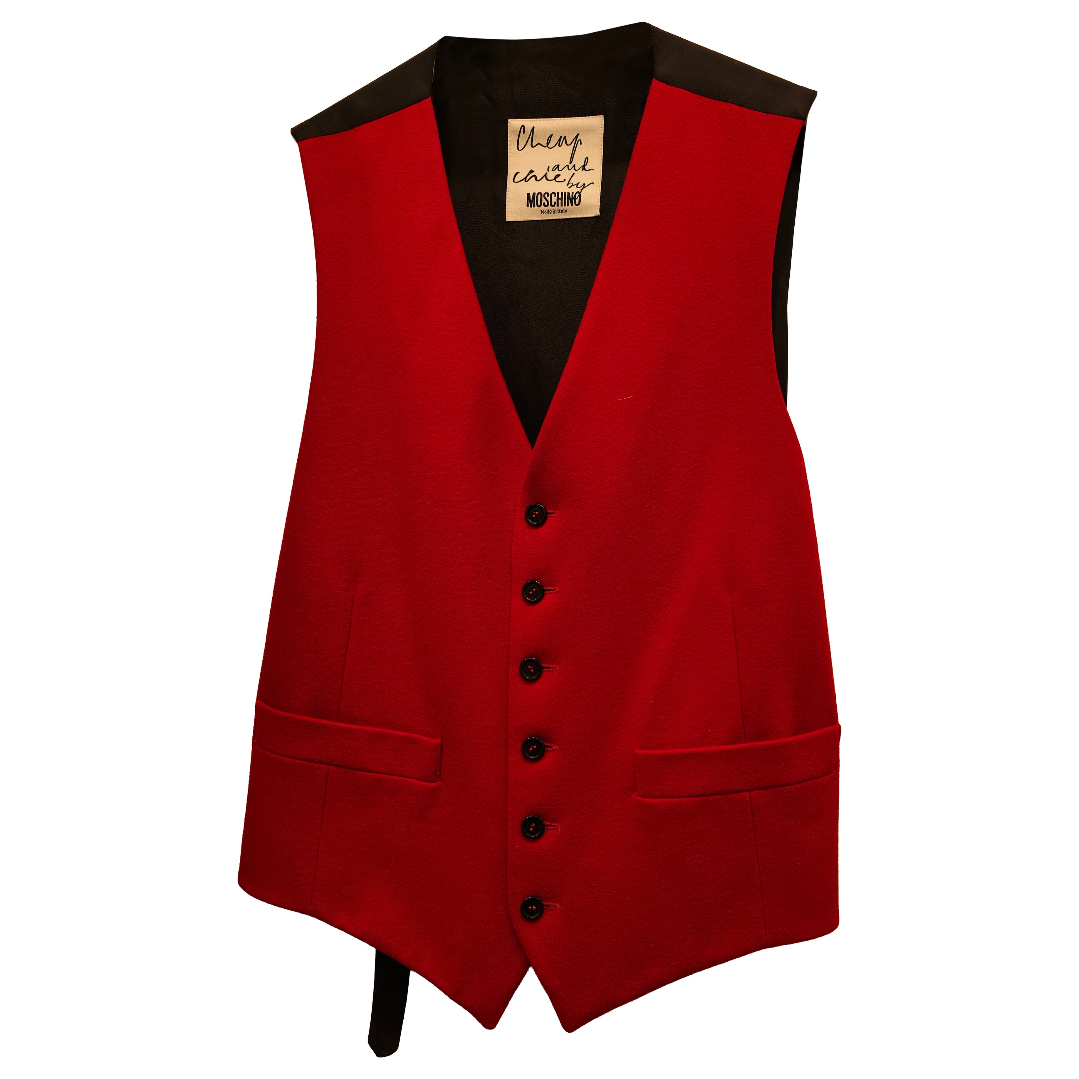 1990s Moschino Cheap & Chic red black "Stop the corrida system" vest size 50