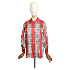 1990’s Moschino Cheap & Chic Red Leaning Tower of Pisa Italy Print Satin Shirt